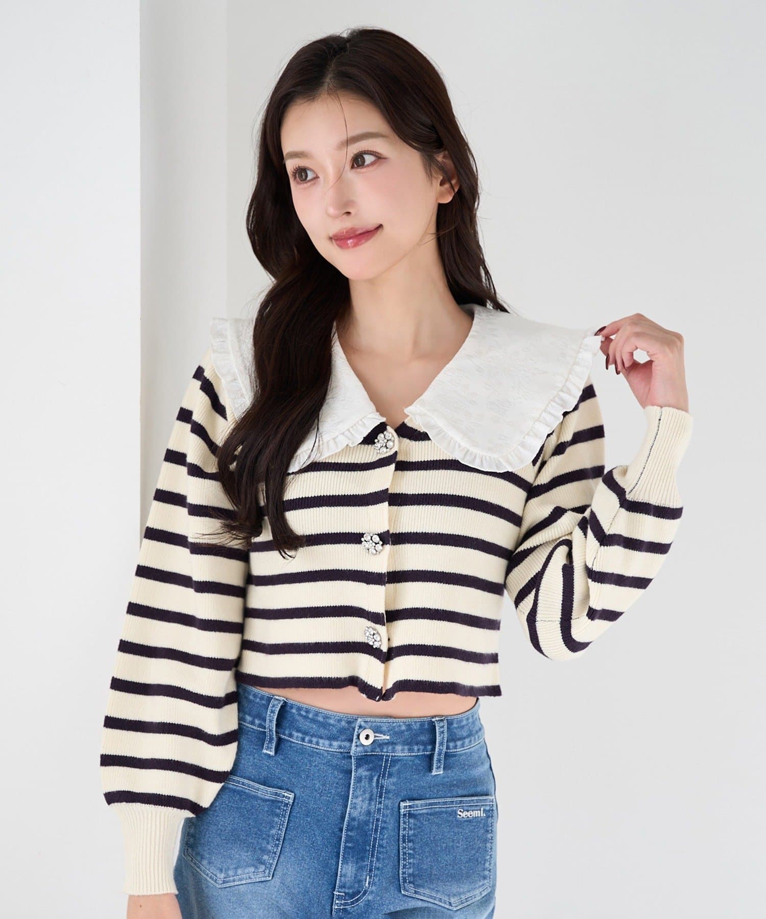 Seemi.by NICE CLAUP(シーミーバイナイスクラップ) 【Seemi】衿付きカーデ