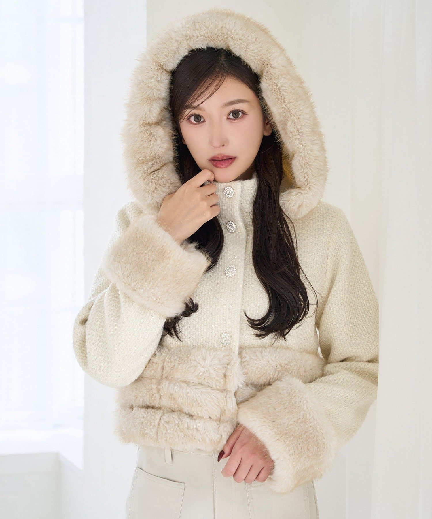 Seemi.by NICE CLAUP(シーミーバイナイスクラップ) 【Seemi】フェイクファーフード付きジャケット