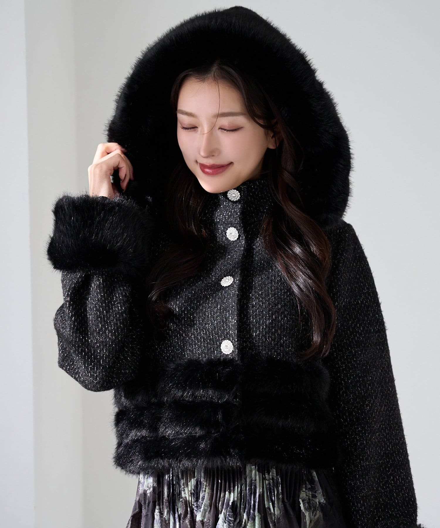 Seemi.by NICE CLAUP(シーミーバイナイスクラップ) 【Seemi】フェイクファーフード付きジャケット