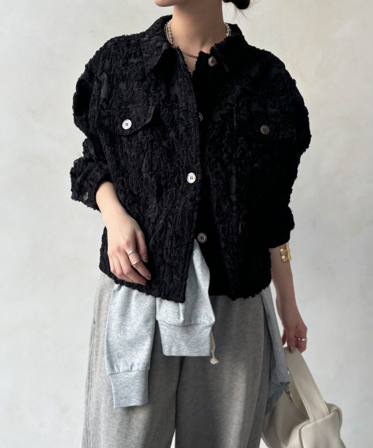 DOUDOU(ドゥドゥ) 【WEB限定】カットジャガードジャケット