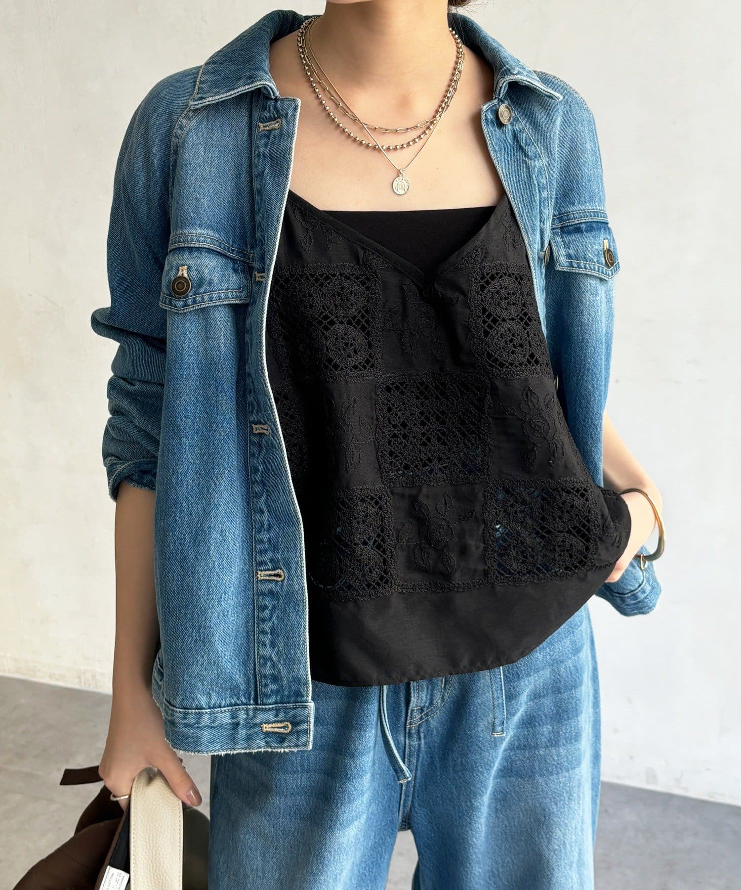 DOUDOU(ドゥドゥ) 【WEB限定】パッチワークレースキャミソール