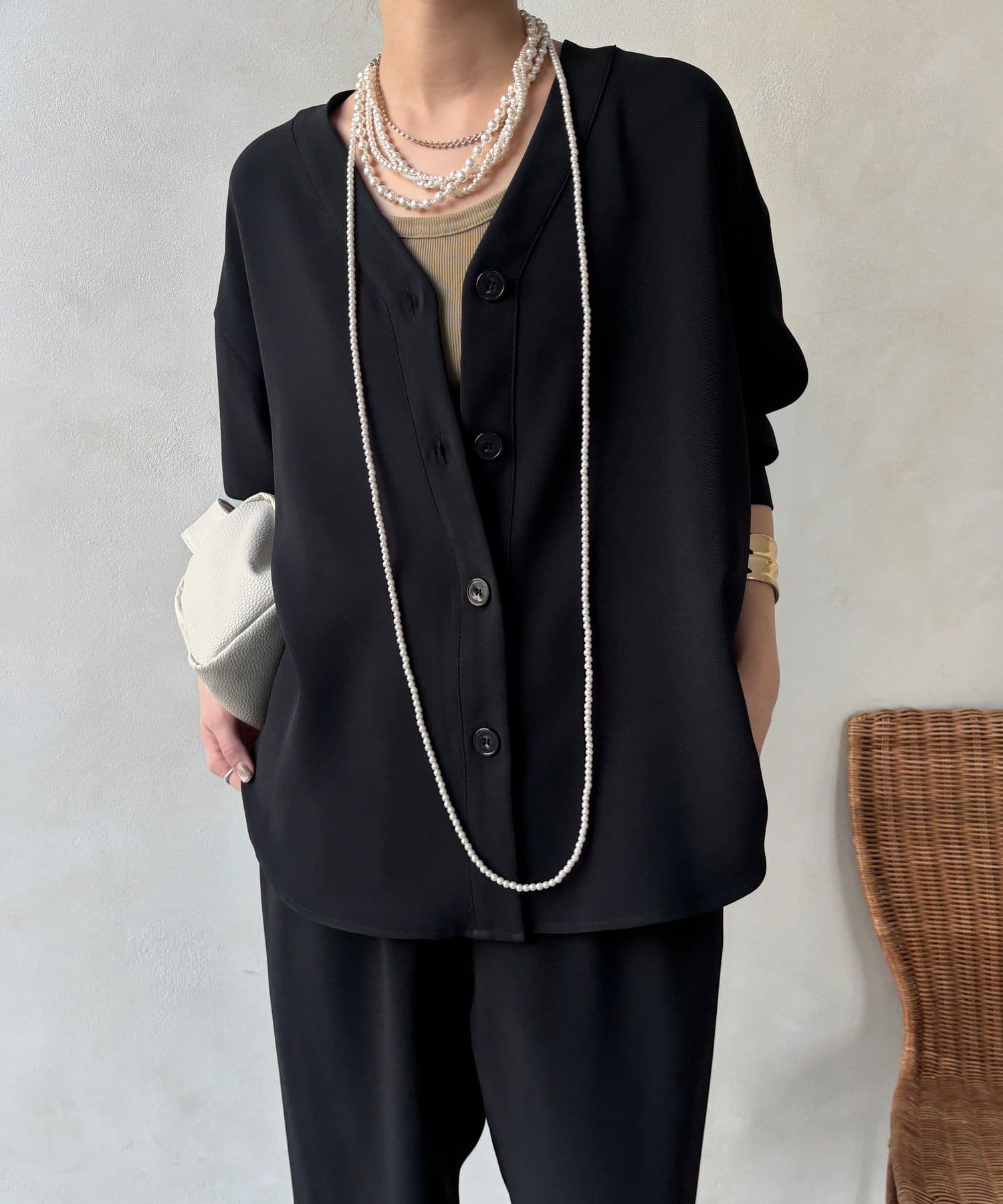 DOUDOU(ドゥドゥ) 【WEB限定/セットアップ対応】Vカーディガンブラウス