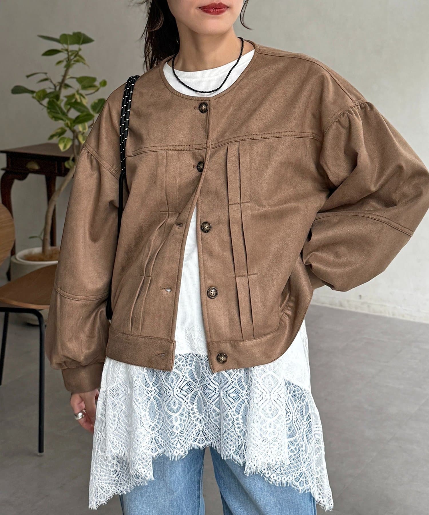 CPCM(シーピーシーエム) フェイクスエード袖ボリュームブルゾン