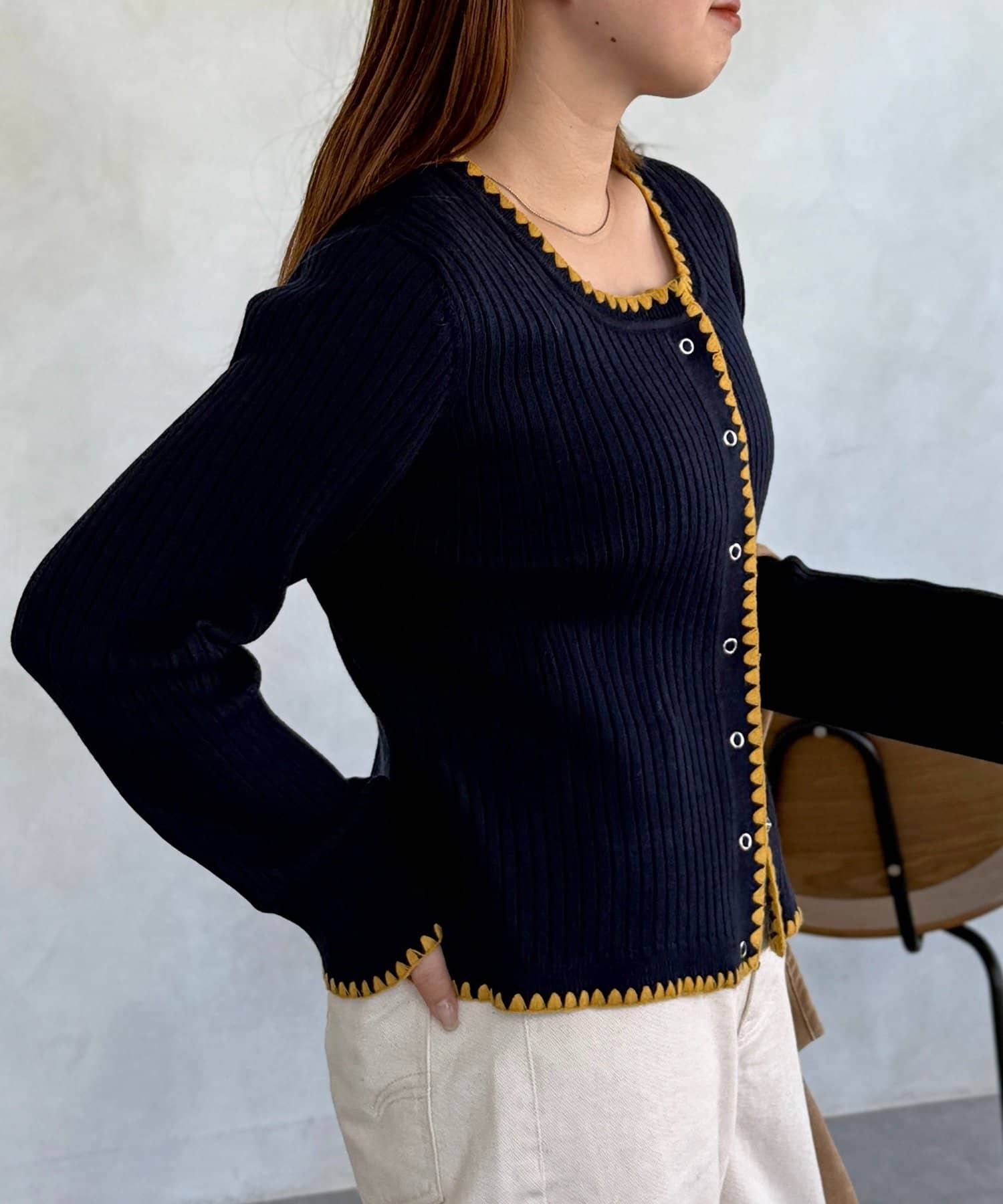 CPCM(シーピーシーエム) ステッチリブニットカーディガン