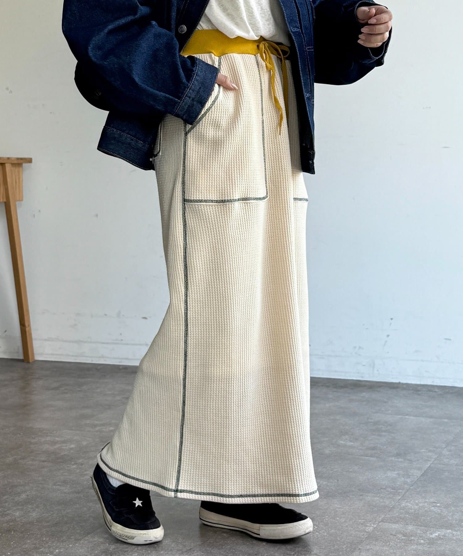 CPCM(シーピーシーエム) ステッチワッフルナロースカート