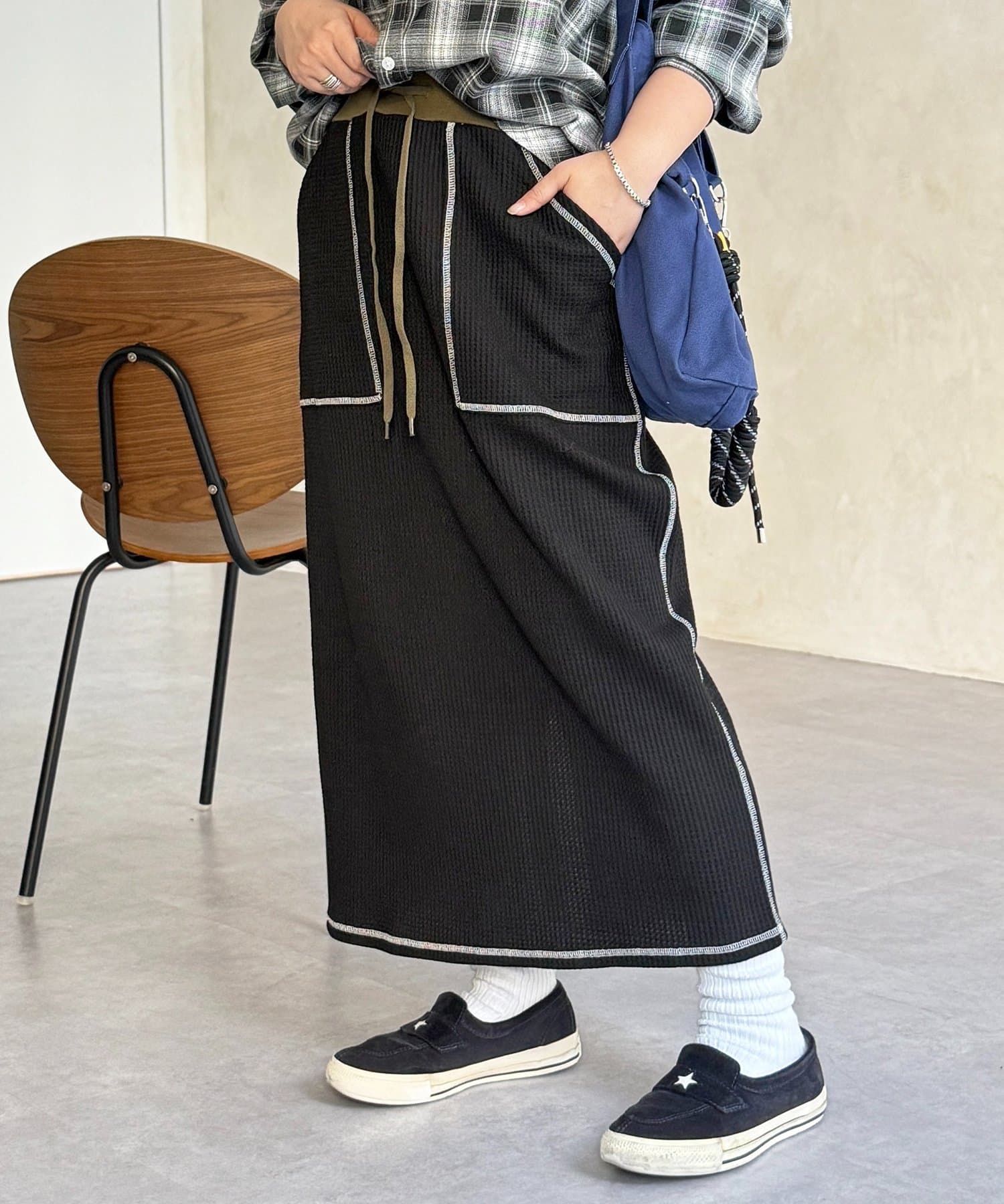 CPCM(シーピーシーエム) ステッチワッフルナロースカート