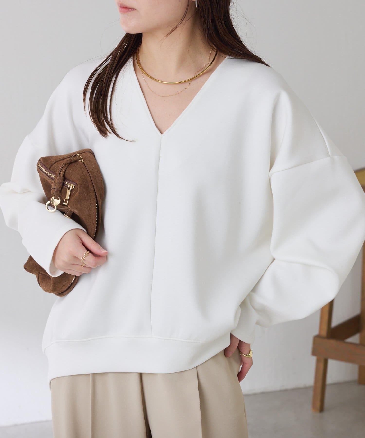 COLLAGE GALLARDAGALANTE(コラージュ ガリャルダガランテ) 【ストレッチ/腰回りカバー】ポンチＶネックプルオーバー/セットアップ