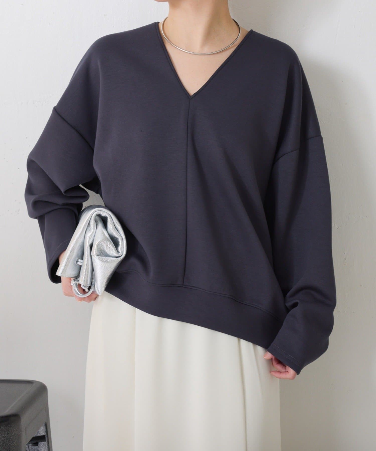 COLLAGE GALLARDAGALANTE(コラージュ ガリャルダガランテ) 【ストレッチ/腰回りカバー】ポンチＶネックプルオーバー/セットアップ