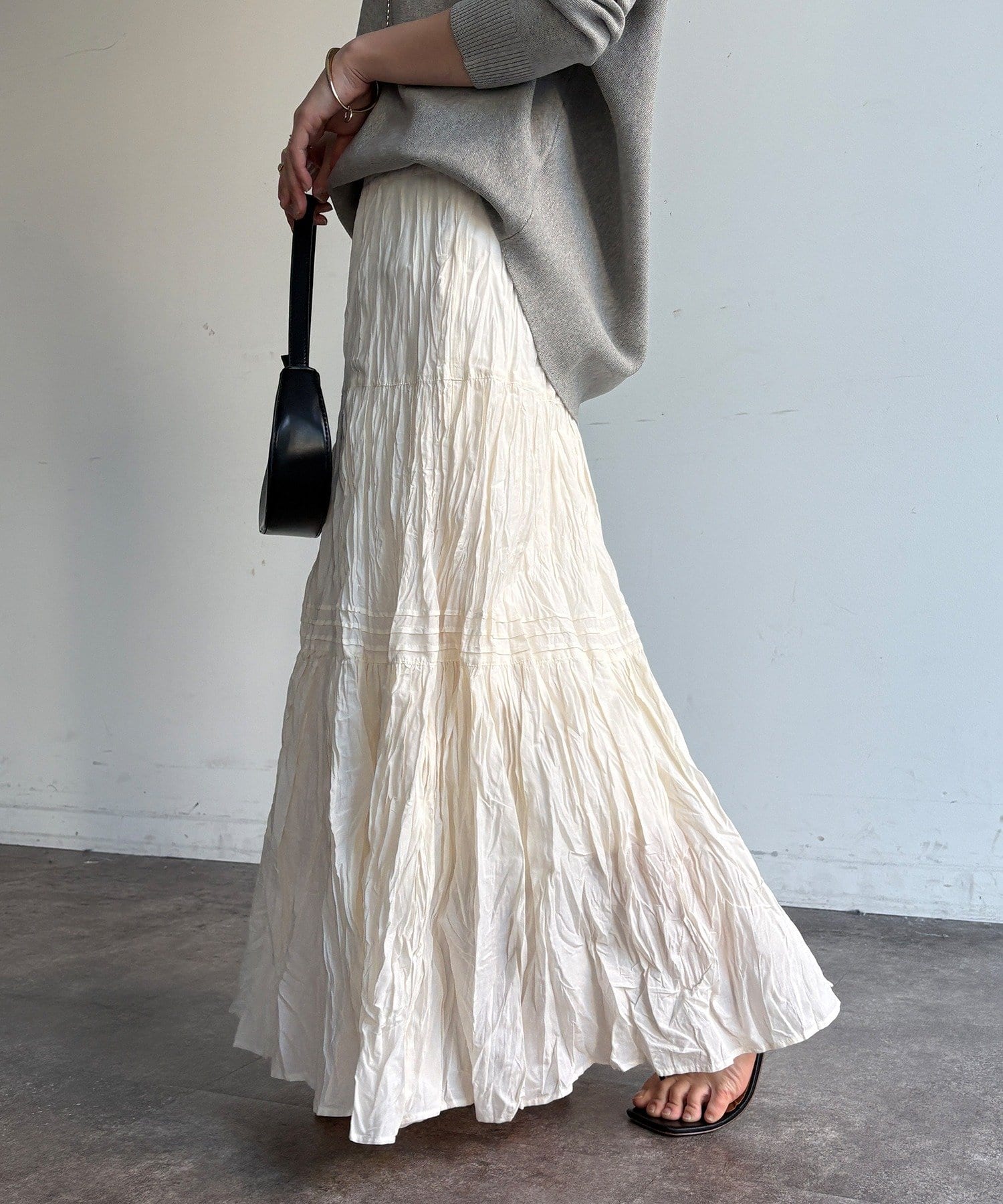 DOUDOU(ドゥドゥ) 【WEB限定】クリンクル加工ティアードスカート