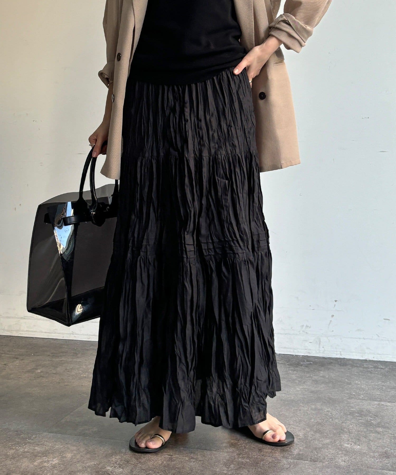 DOUDOU(ドゥドゥ) 【WEB限定】クリンクル加工ティアードスカート