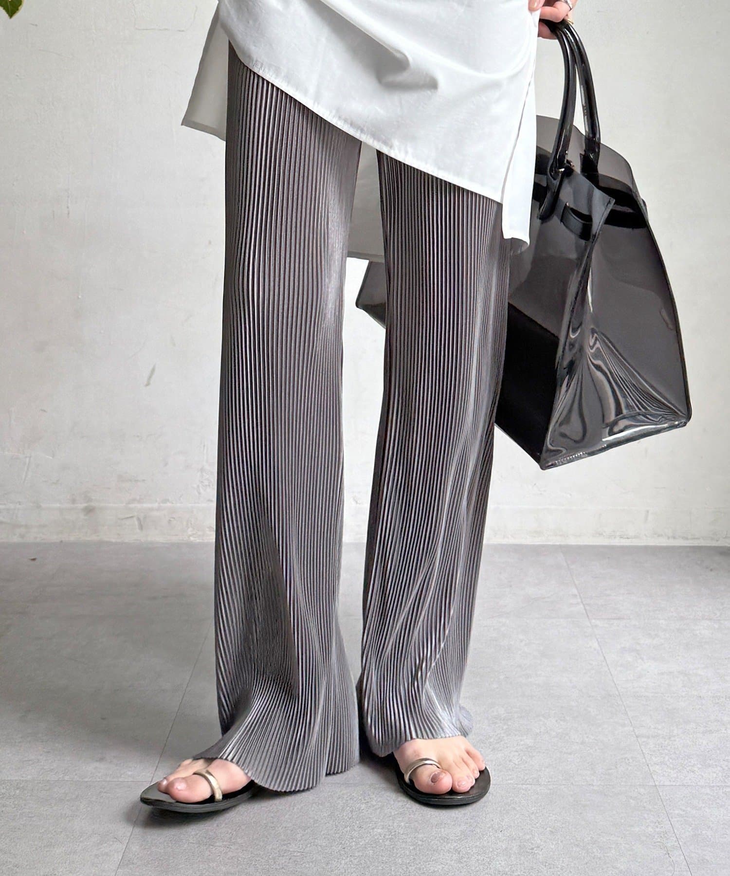 DOUDOU(ドゥドゥ) 【WEB限定】アコーディオン楊柳イージーパンツ