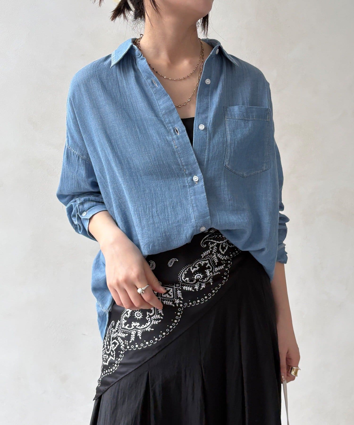 DOUDOU(ドゥドゥ) 【WEB限定】コットンボイルシアーデニムシャツ