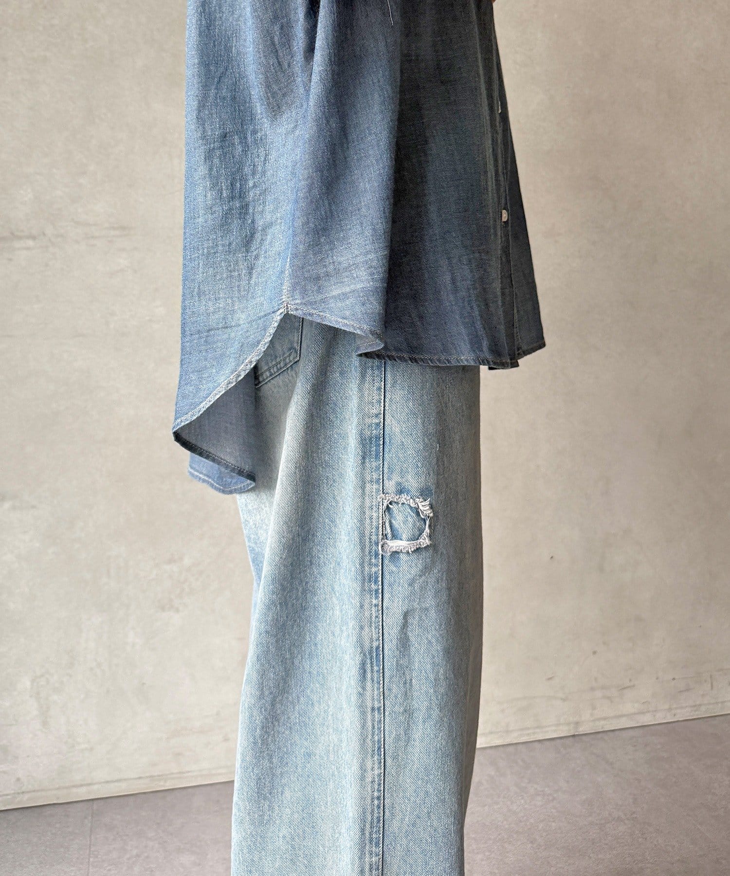 DOUDOU(ドゥドゥ) 【WEB限定】コットンボイルシアーデニムシャツ