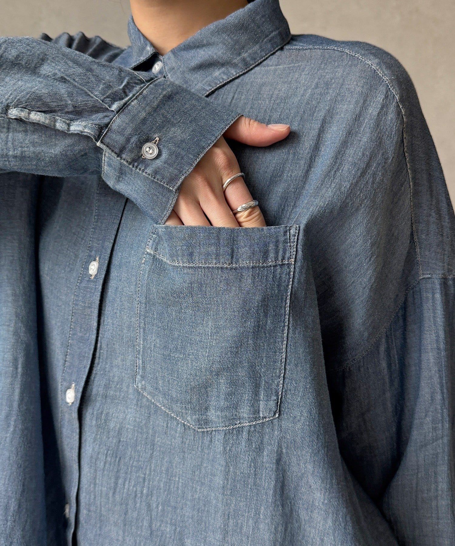 DOUDOU(ドゥドゥ) 【WEB限定】コットンボイルシアーデニムシャツ