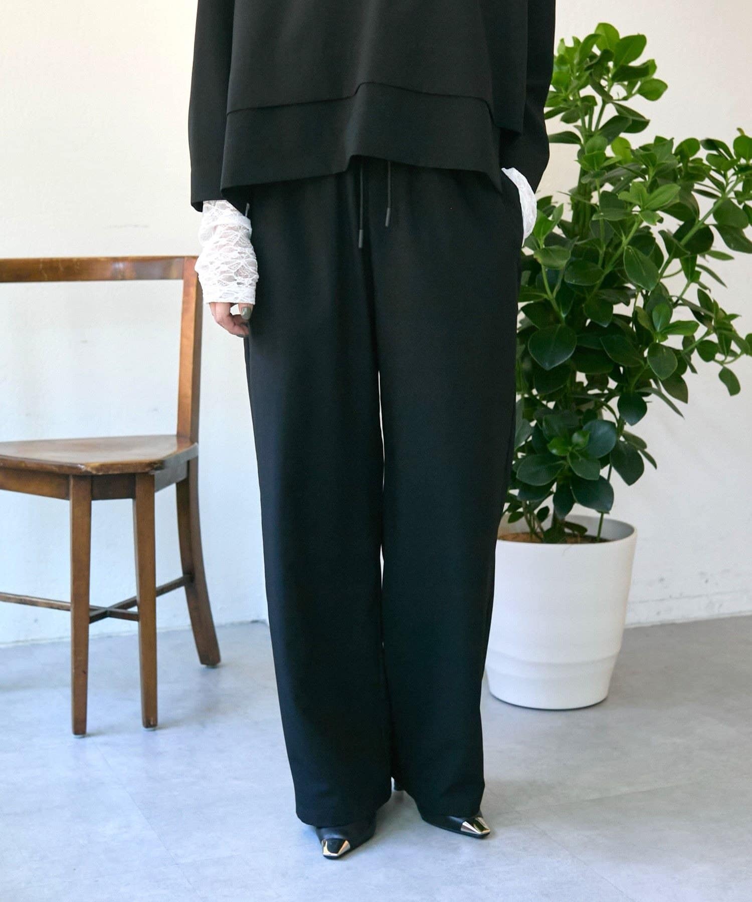 ear PAPILLONNER(イア パピヨネ) 《洗濯機洗い可/ウエスト総ゴム/美脚見え》オフィスイージーパンツ【SUM1 STYLE(スミスタイル)】