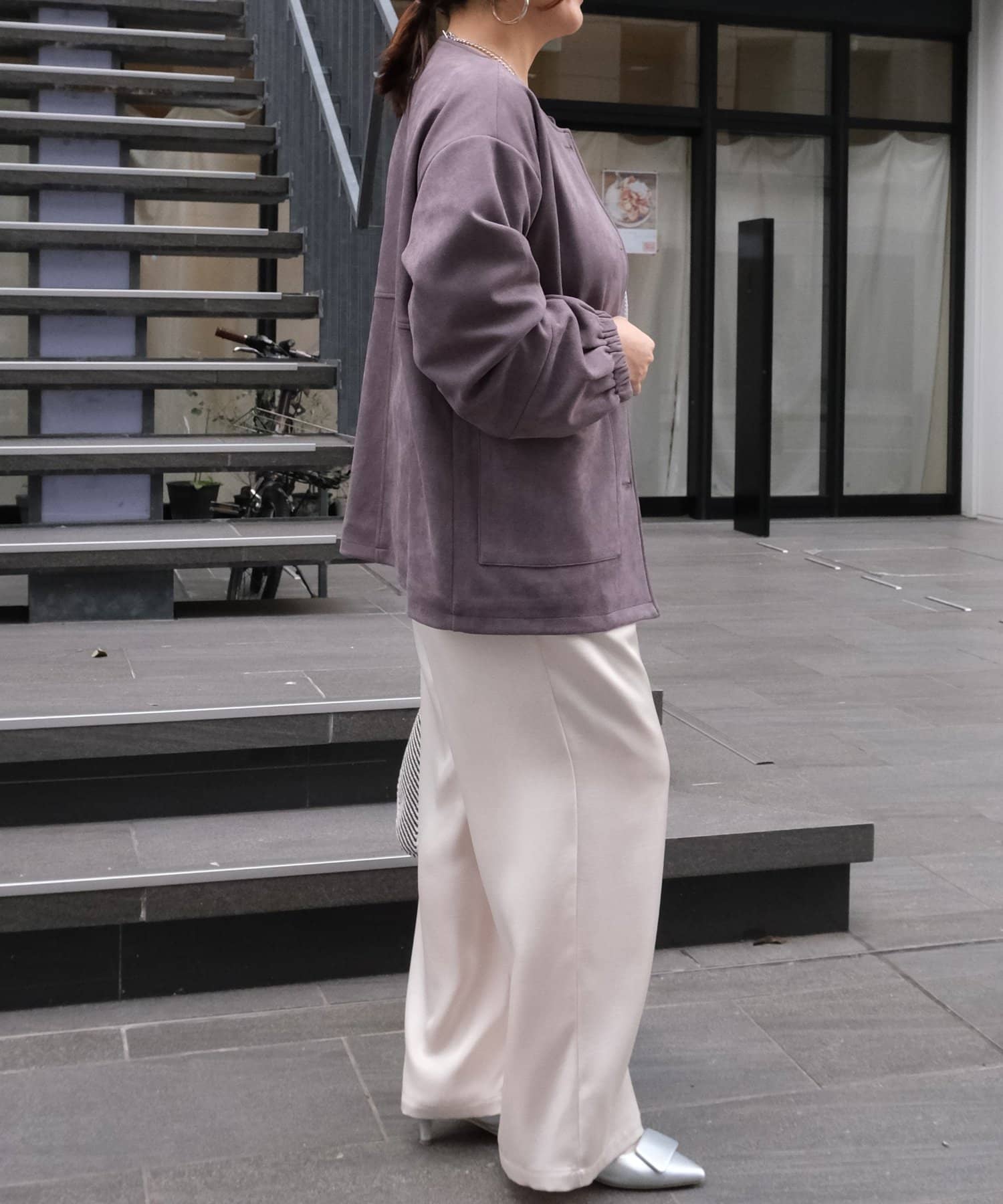 Chez toi(シェトワ) ノーカラースエードブルゾン