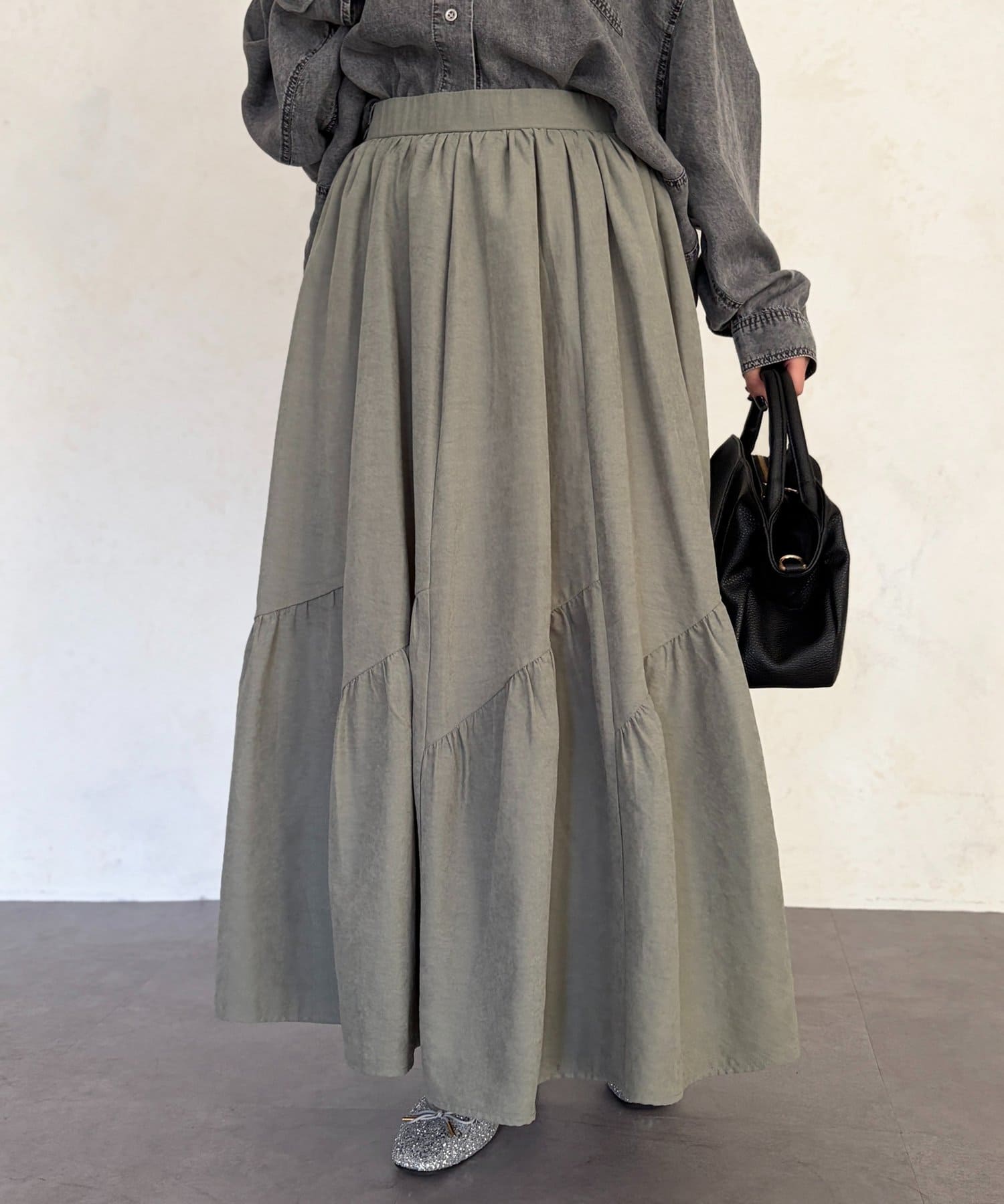 Chez toi(シェトワ) スエードティアードフレアスカート