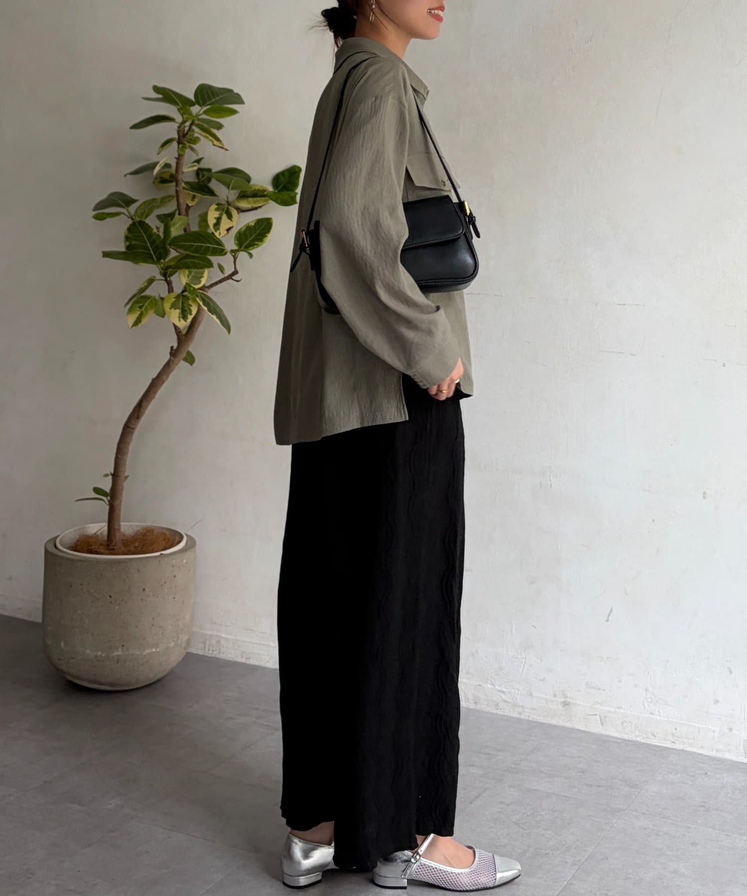 Chez toi(シェトワ) ウエーヴ柄ワイドパンツ