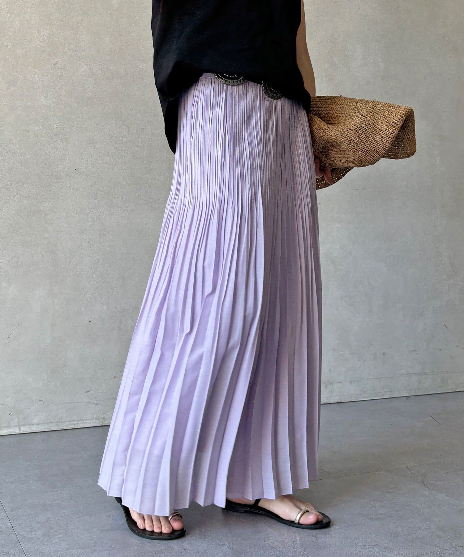 DOUDOU(ドゥドゥ) 【WEB限定】リネンライクシアースラブプリーツスカート