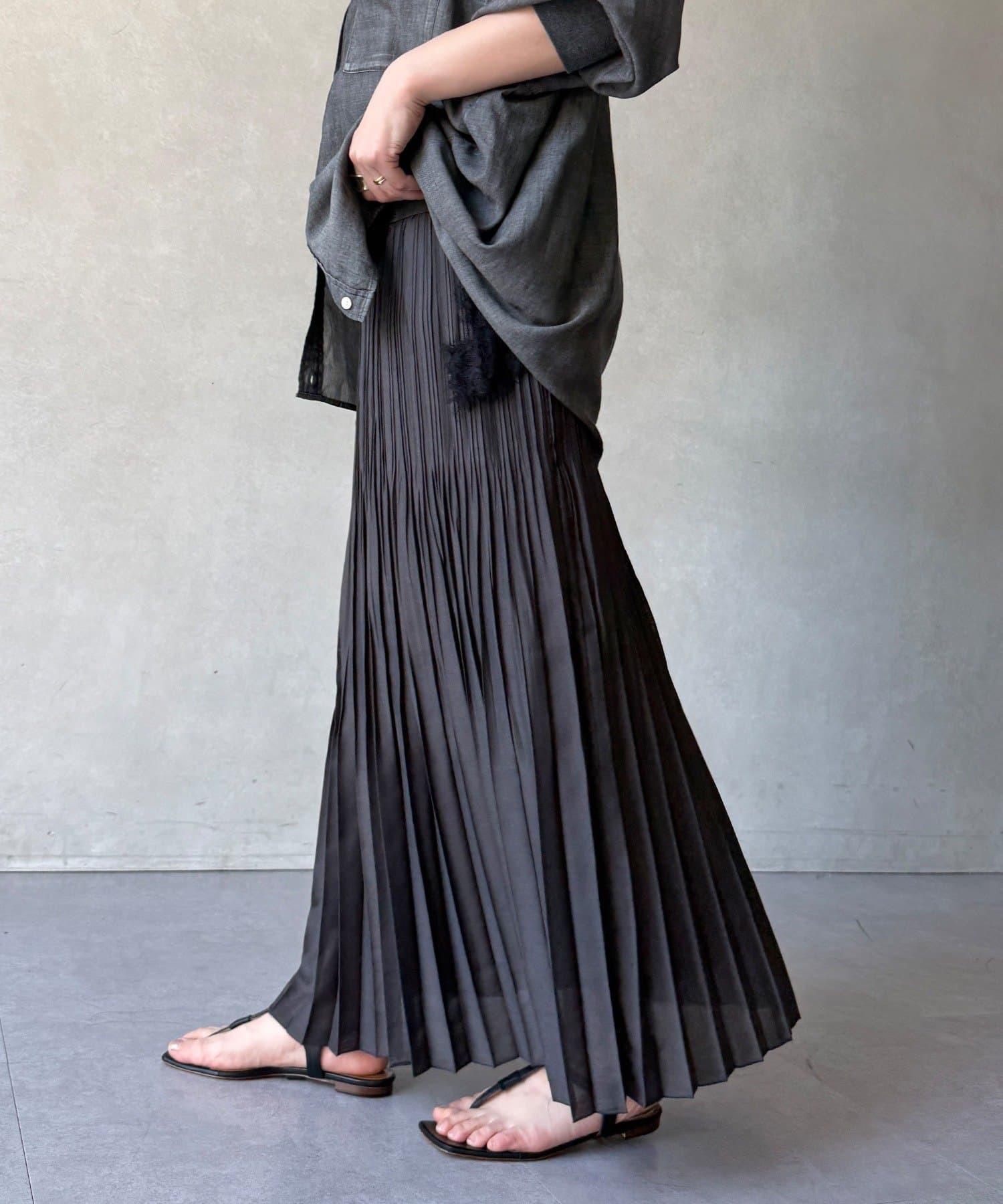 DOUDOU(ドゥドゥ) 【WEB限定】リネンライクシアースラブプリーツスカート