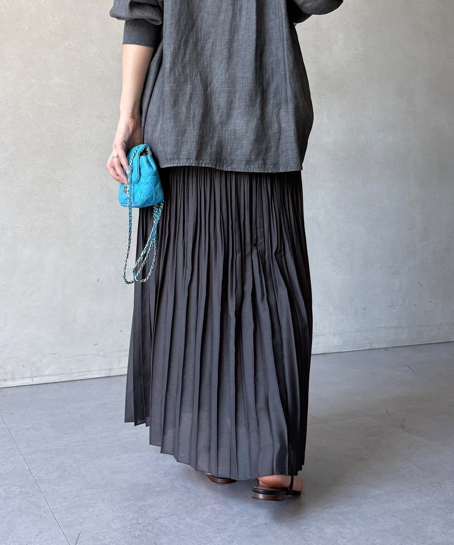 DOUDOU(ドゥドゥ) 【WEB限定】リネンライクシアースラブプリーツスカート