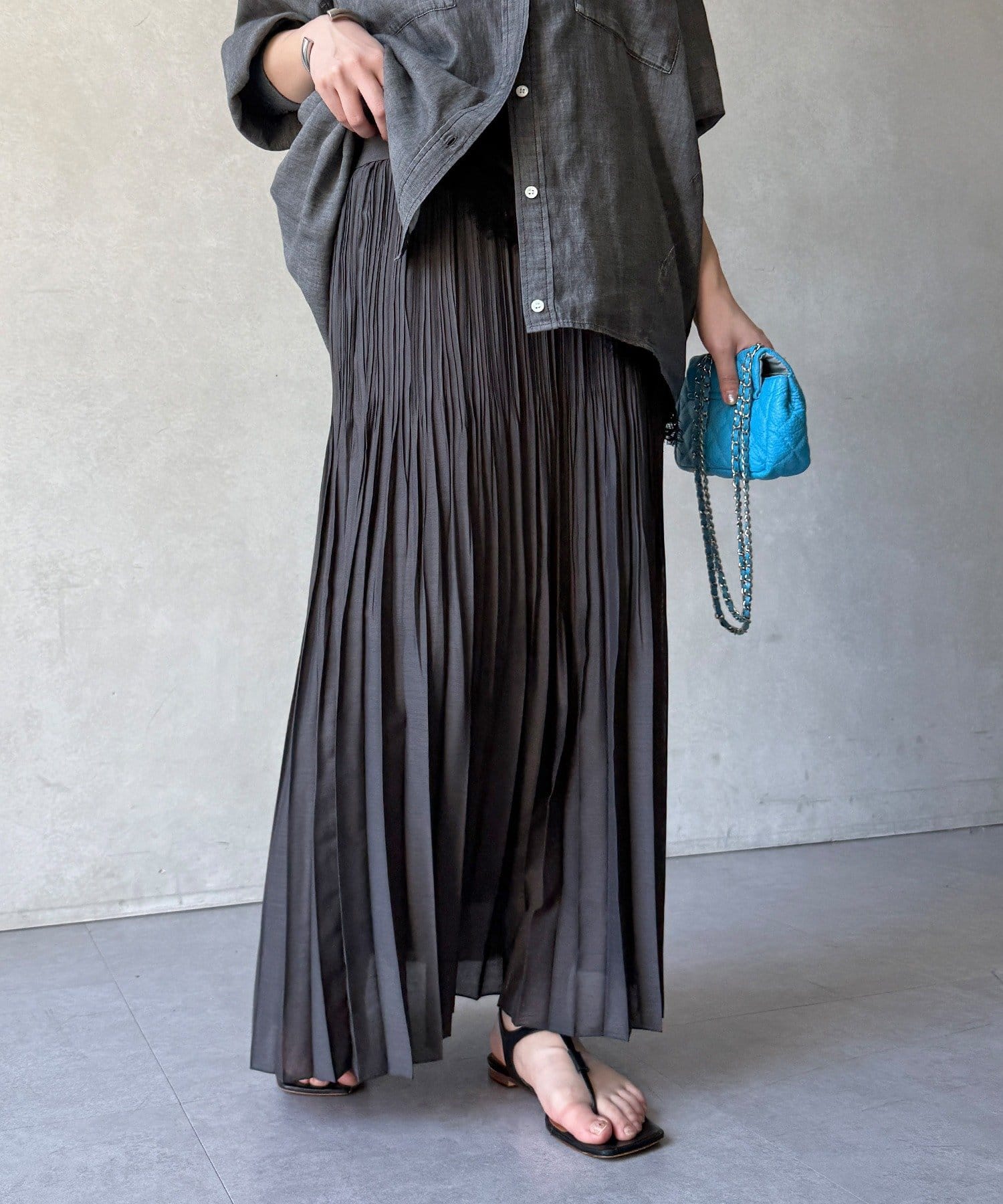 DOUDOU(ドゥドゥ) 【WEB限定】リネンライクシアースラブプリーツスカート