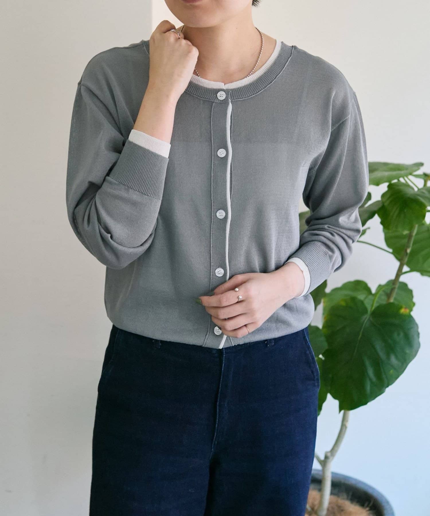 ear PAPILLONNER(イア パピヨネ) 《前後2WAY/レイヤード風/シアー/透け感》ラインシアーカーディガン【SUM1 STYLE(スミスタイル)】