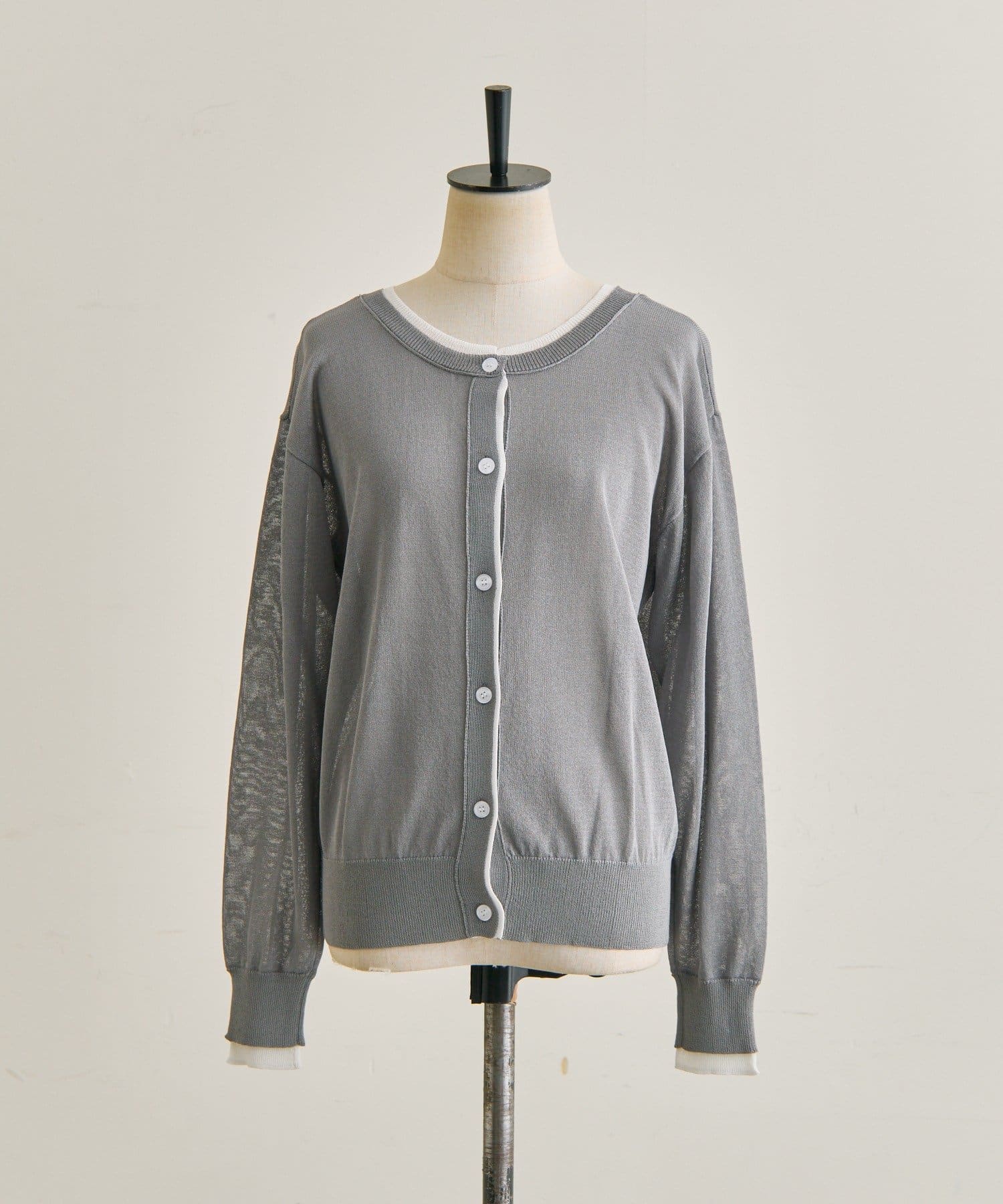 ear PAPILLONNER(イア パピヨネ) 《前後2WAY/レイヤード風/シアー/透け感》ラインシアーカーディガン【SUM1 STYLE(スミスタイル)】