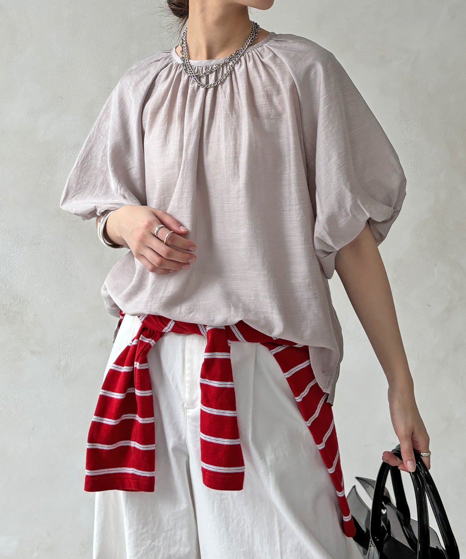 DOUDOU(ドゥドゥ) 【WEB限定】シアースラブ袖バルーンブラウス