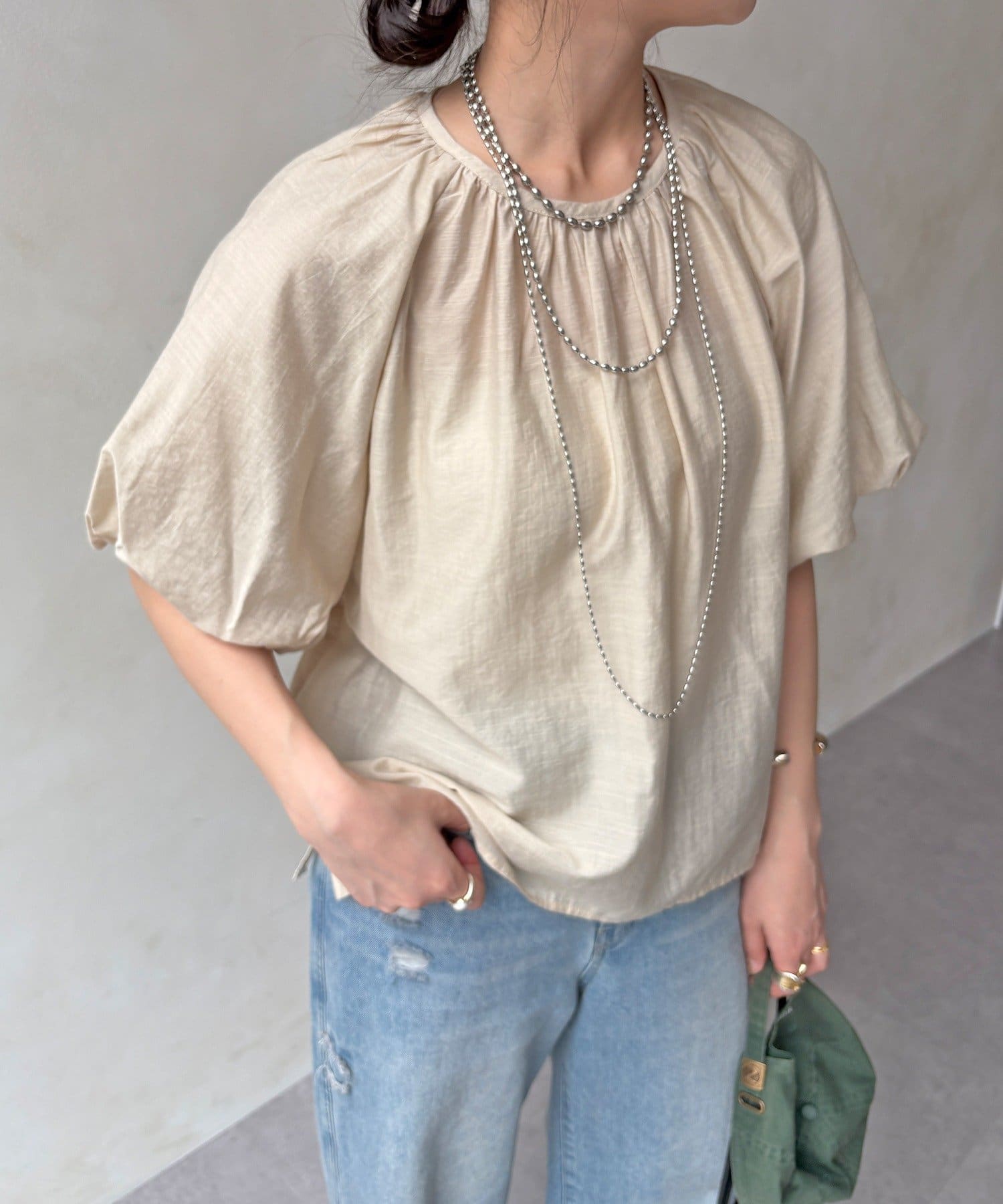 DOUDOU(ドゥドゥ) 【WEB限定】シアースラブ袖バルーンブラウス