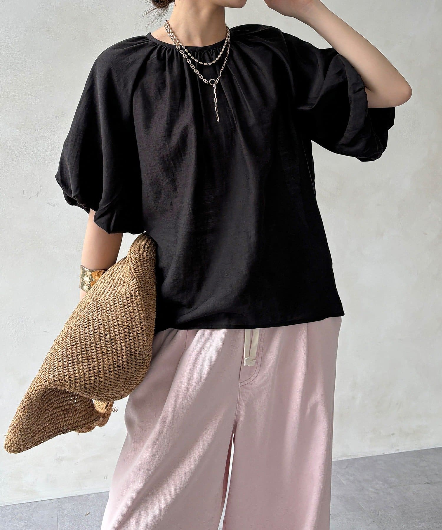 DOUDOU(ドゥドゥ) 【WEB限定】シアースラブ袖バルーンブラウス