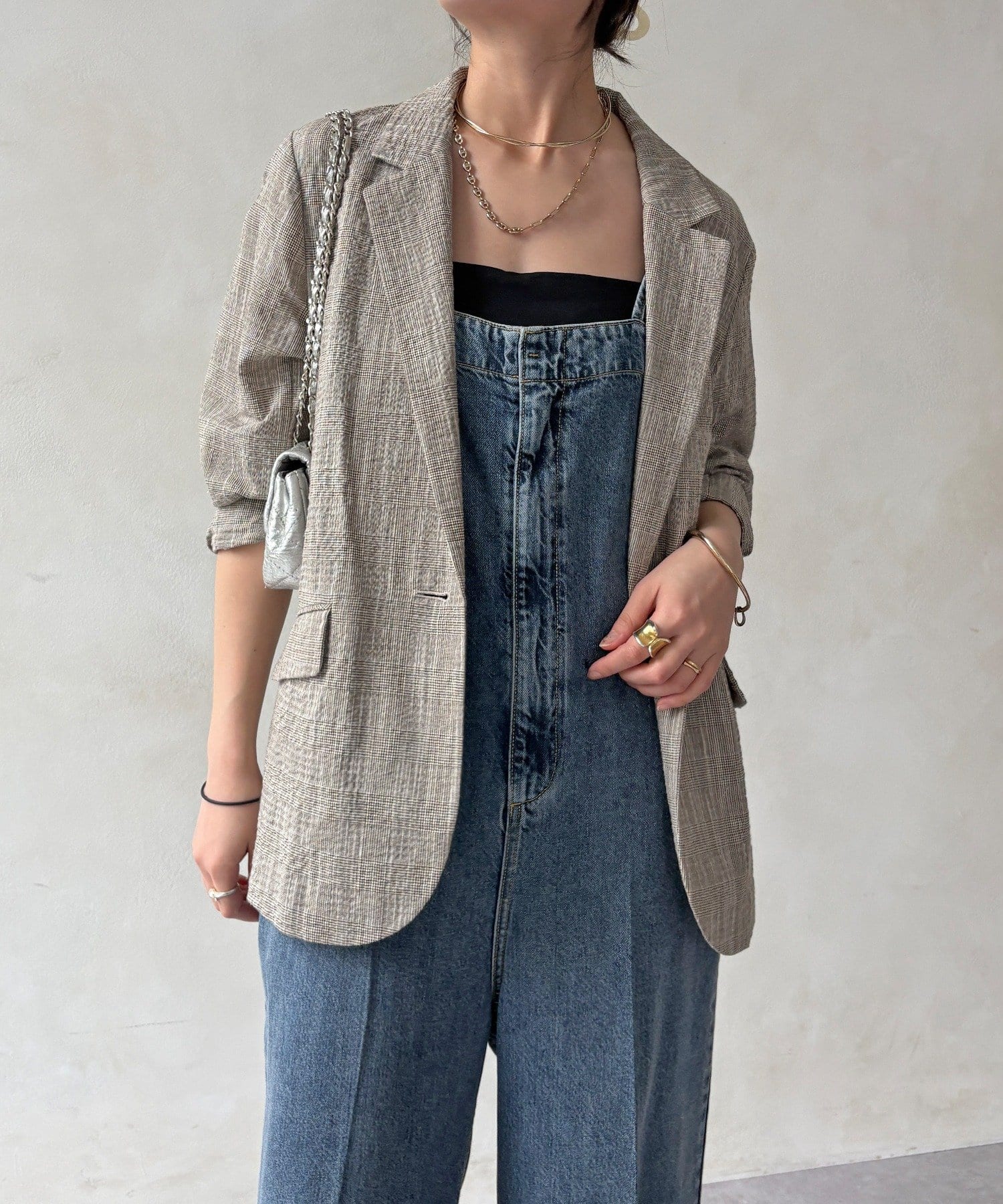 DOUDOU(ドゥドゥ) 【WEB限定】スラブチェックテーラードジャケット