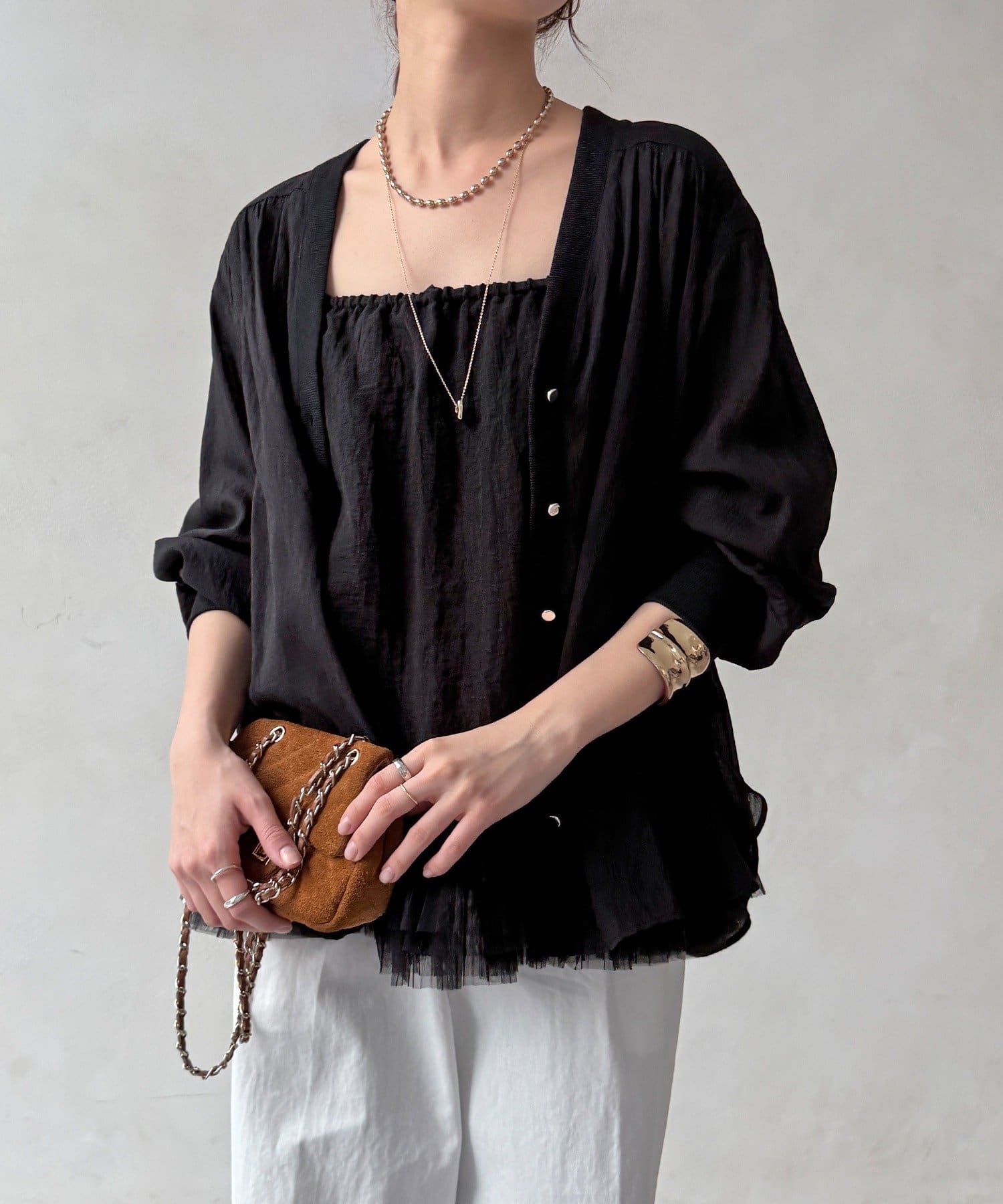 DOUDOU(ドゥドゥ) 【WEB限定】強撚気流染めVネックシャツカーディガン