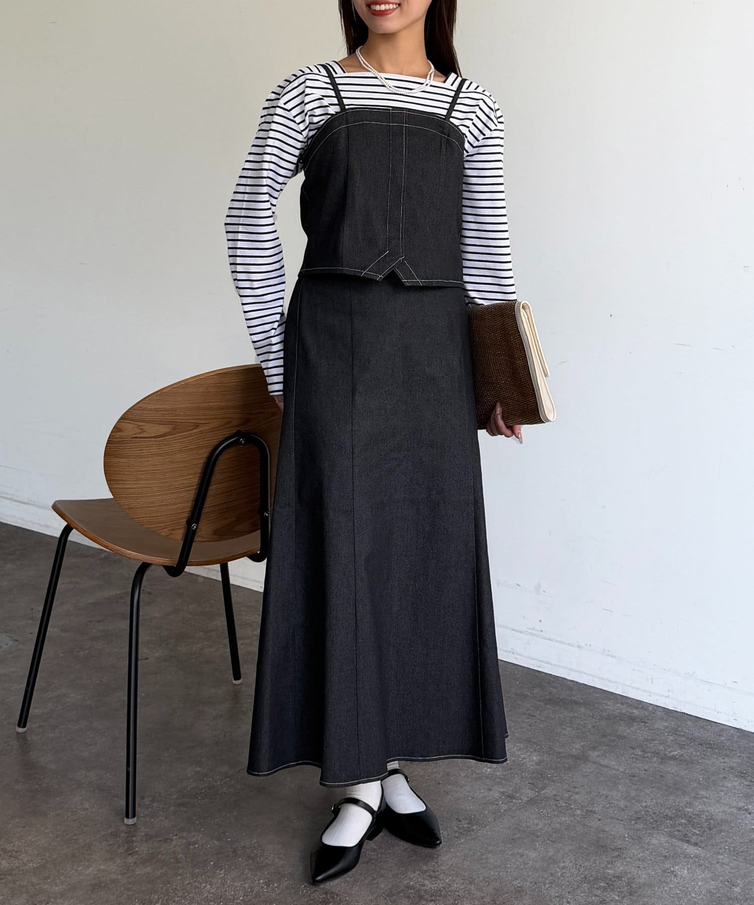 Chez toi(シェトワ) 【セットアイテム】デニムビスチェ×デニムフレアスカートSET