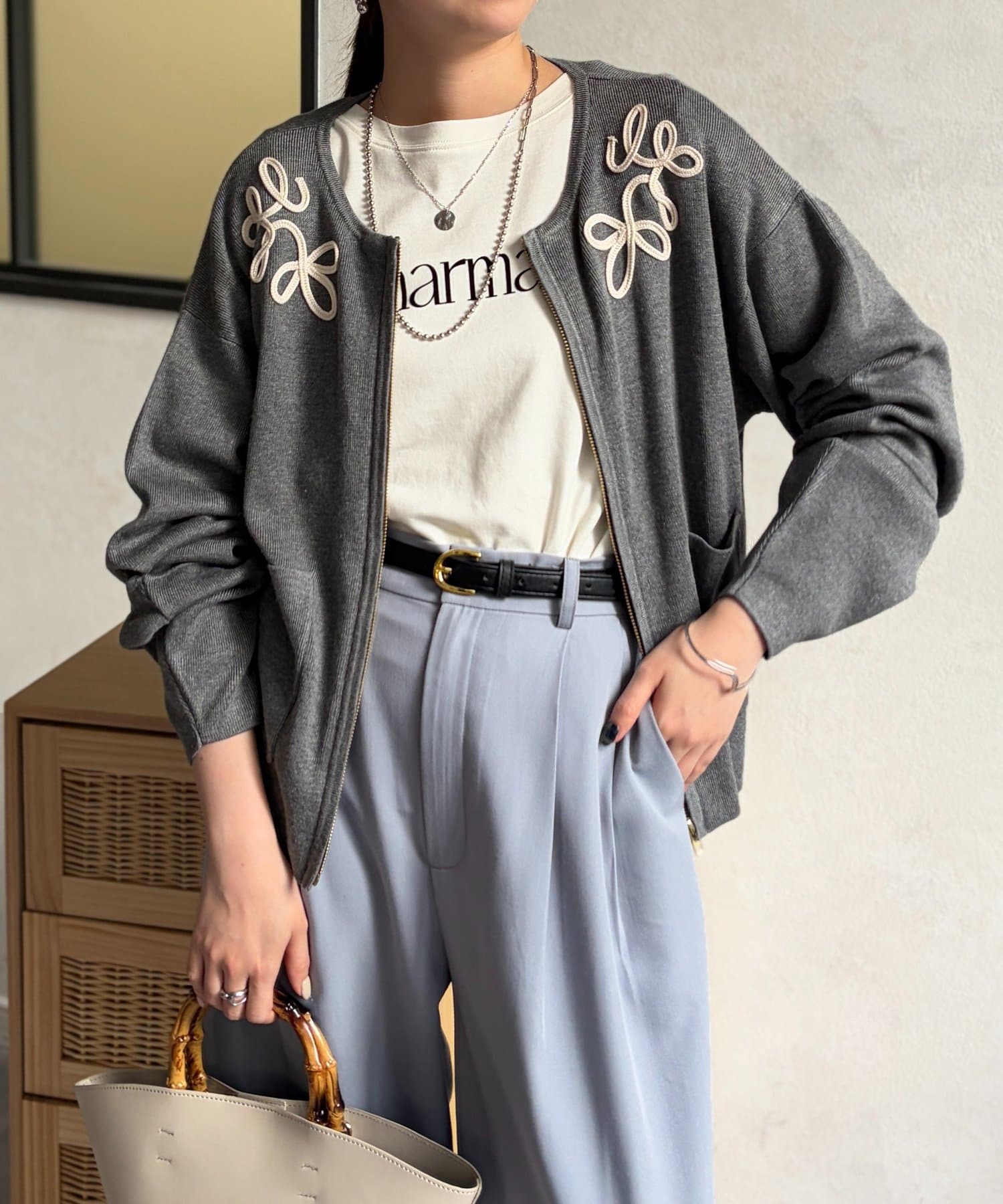 Chez toi(シェトワ) 刺繍ニットジャケット