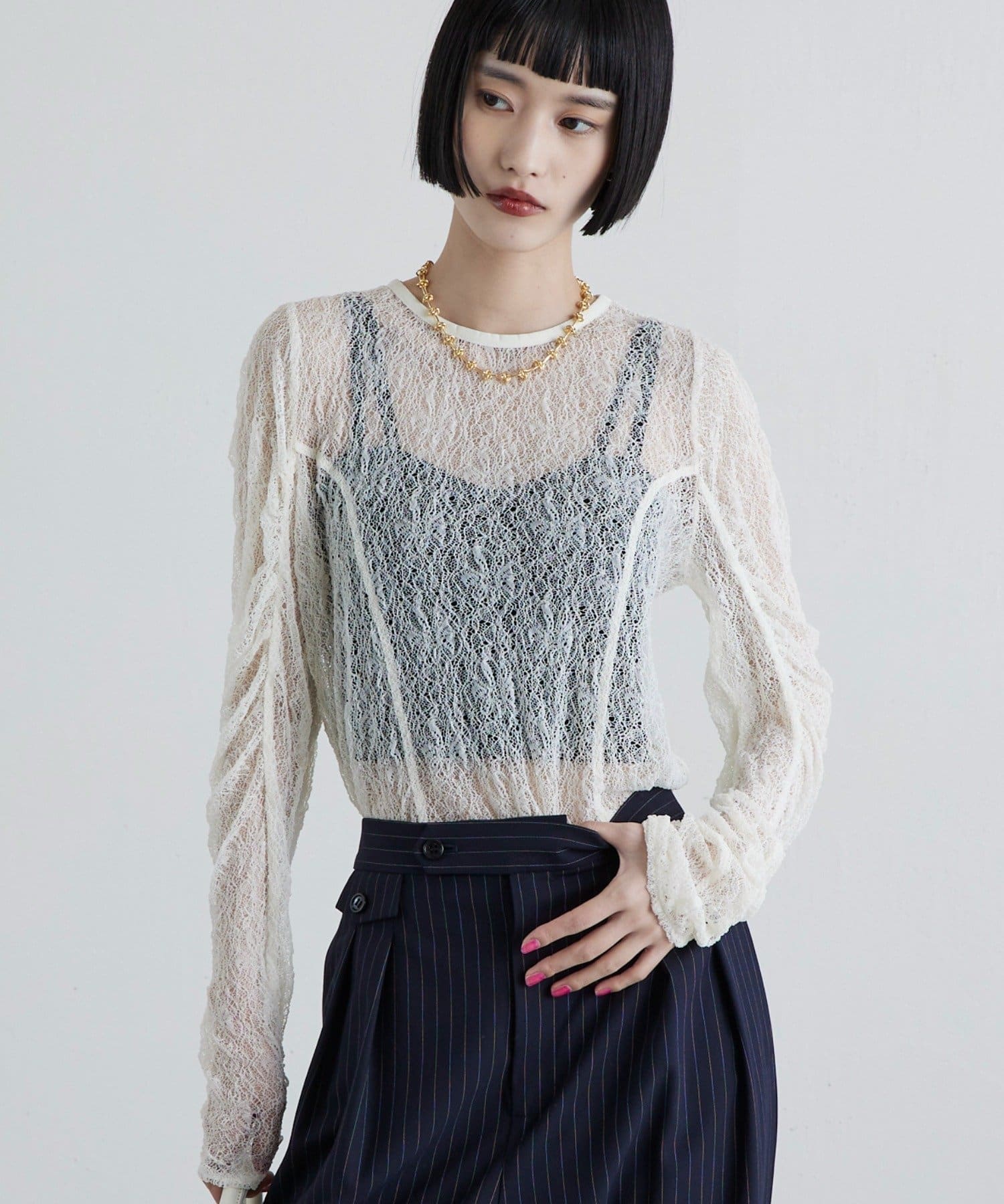 Lui's(ルイス) レース袖ギャザートップス