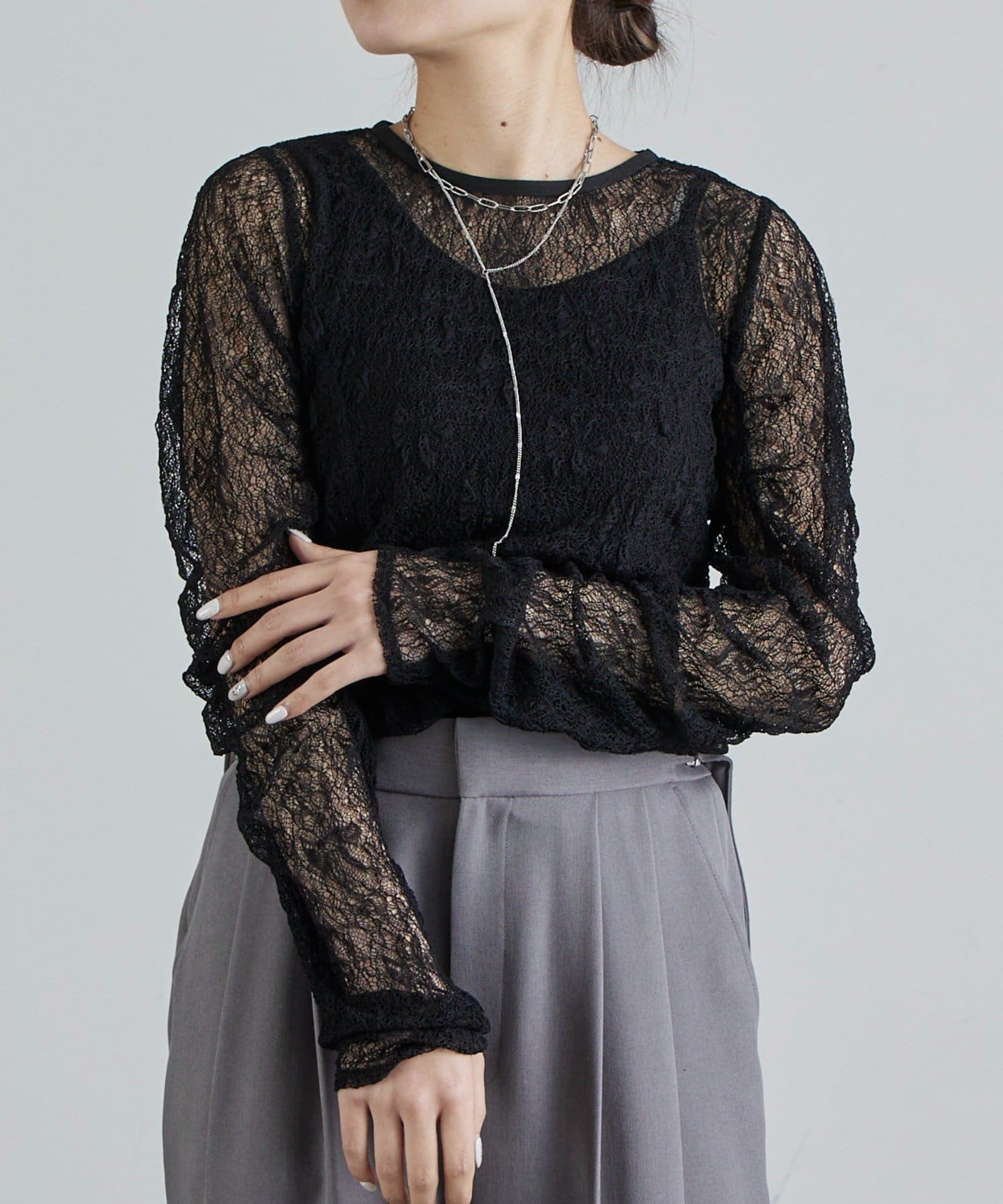 Lui's(ルイス) レース袖ギャザートップス