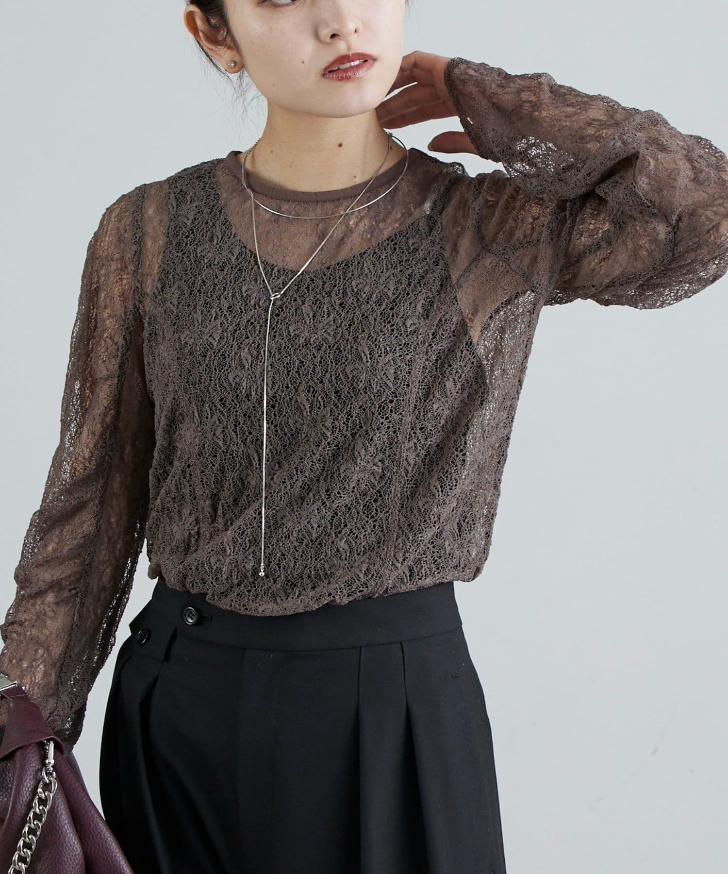 Lui's(ルイス) レース袖ギャザートップス