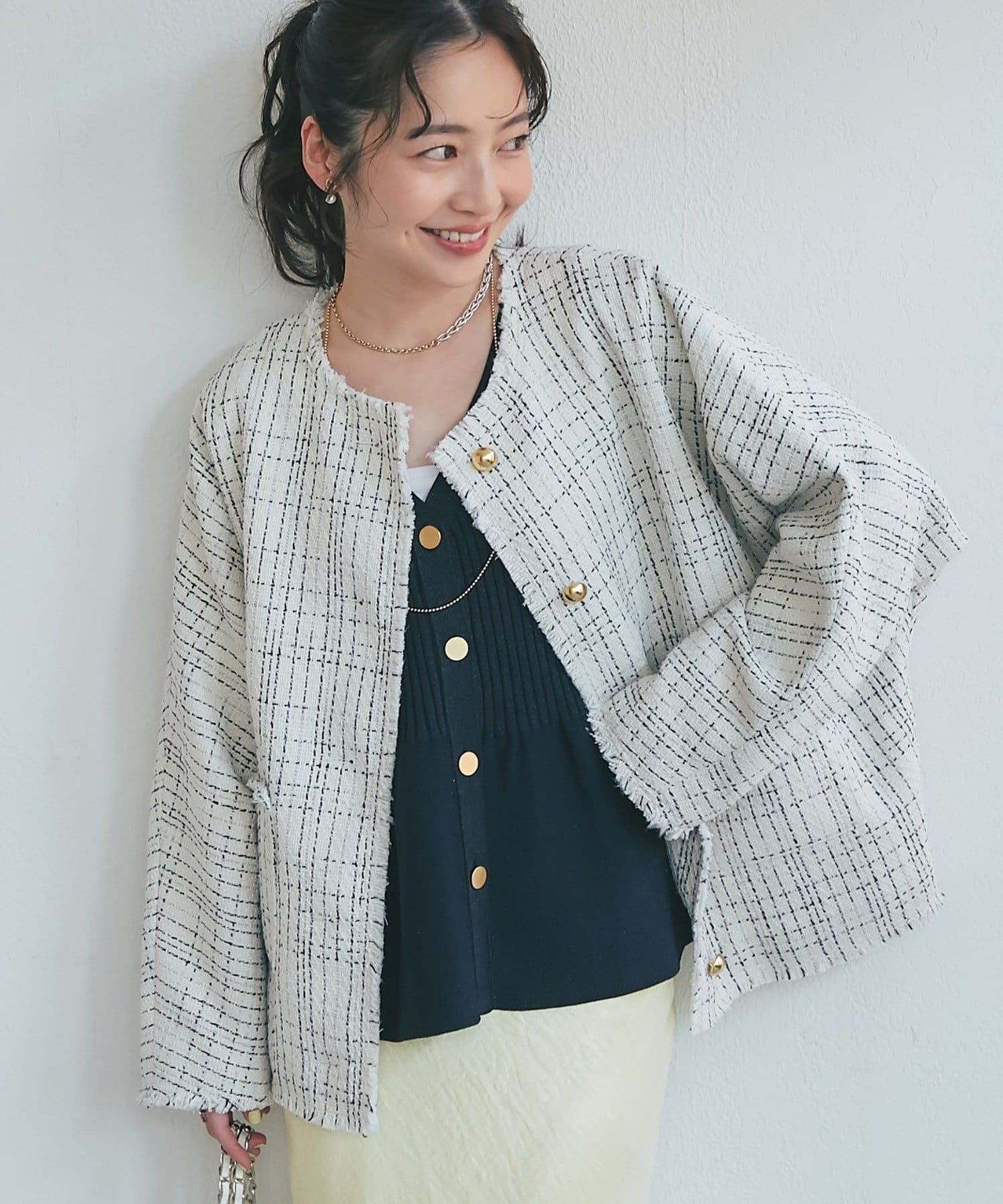 La boutique BonBon(ラブティックボンボン) 【ゆるっと着れる】ツィード金ボタンジャケット