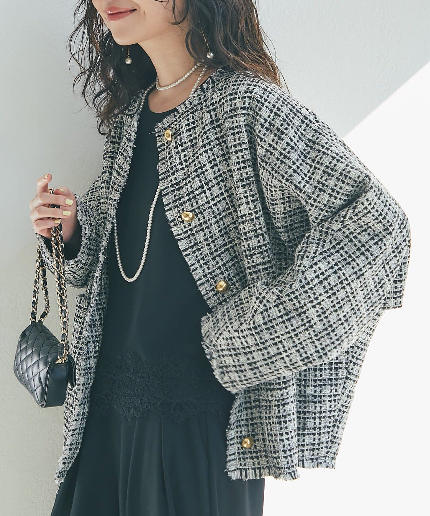 La boutique BonBon(ラブティックボンボン) 【ゆるっと着れる】ツィード金ボタンジャケット