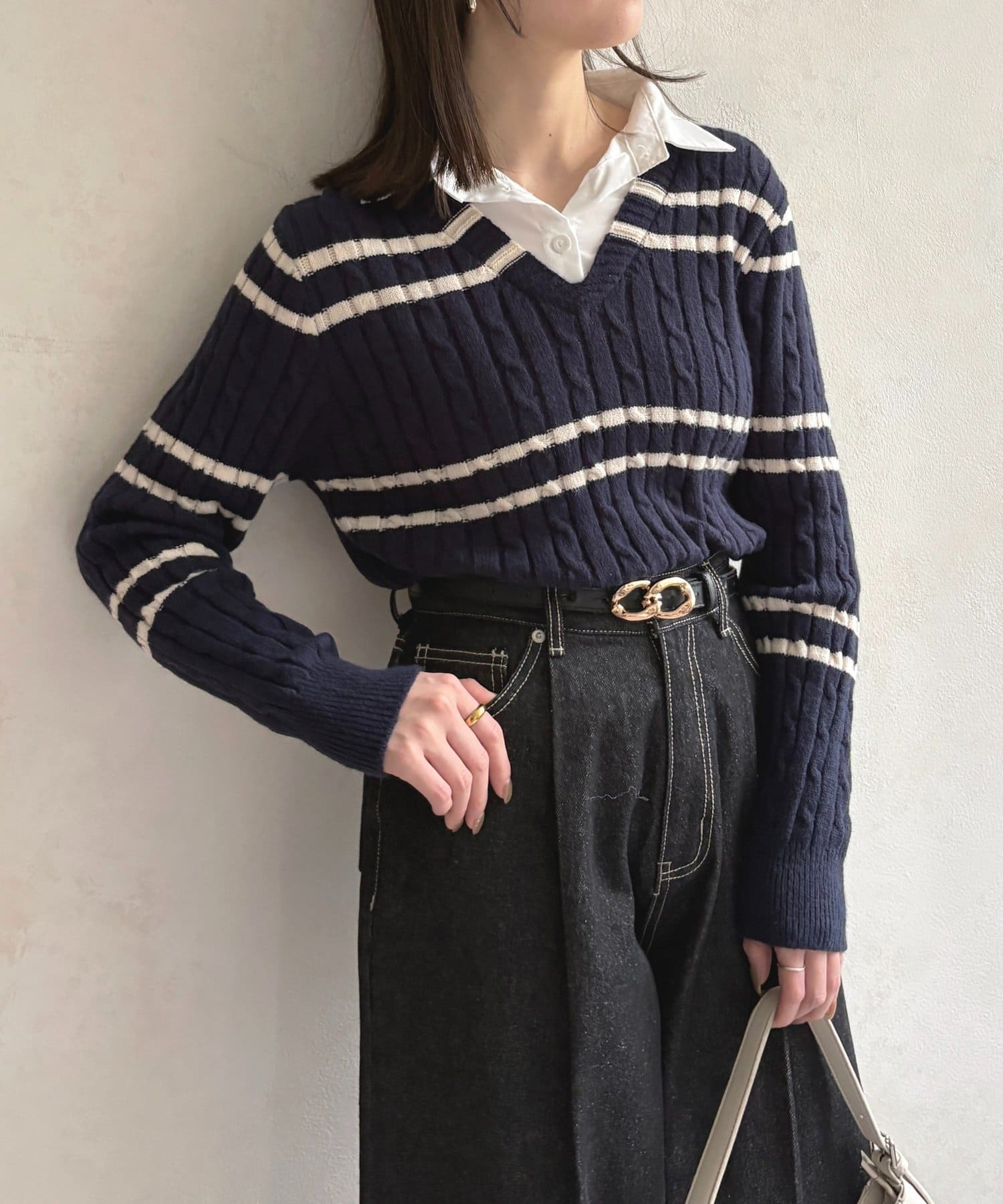 Thevon.(ゼヴォン) シャツドッキングケーブルボーダーニット