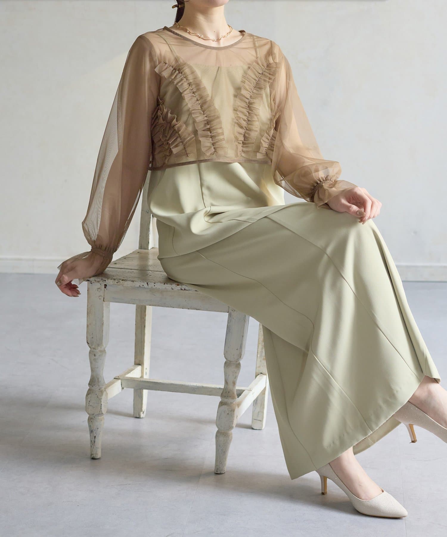 Thevon.(ゼヴォン) チュールフリルボレロ×ナローキャミワンピース