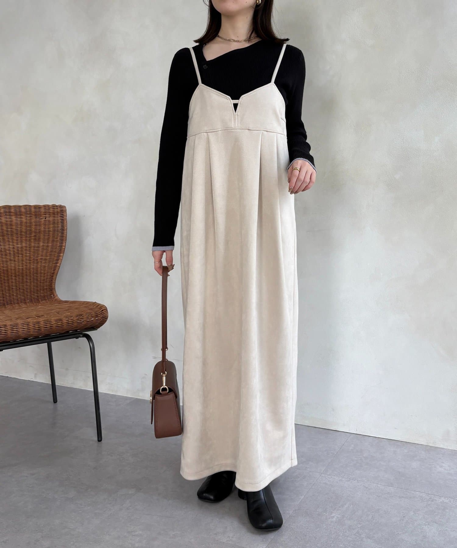 Thevon.(ゼヴォン) Fスエードビスチェ風キャミワンピース