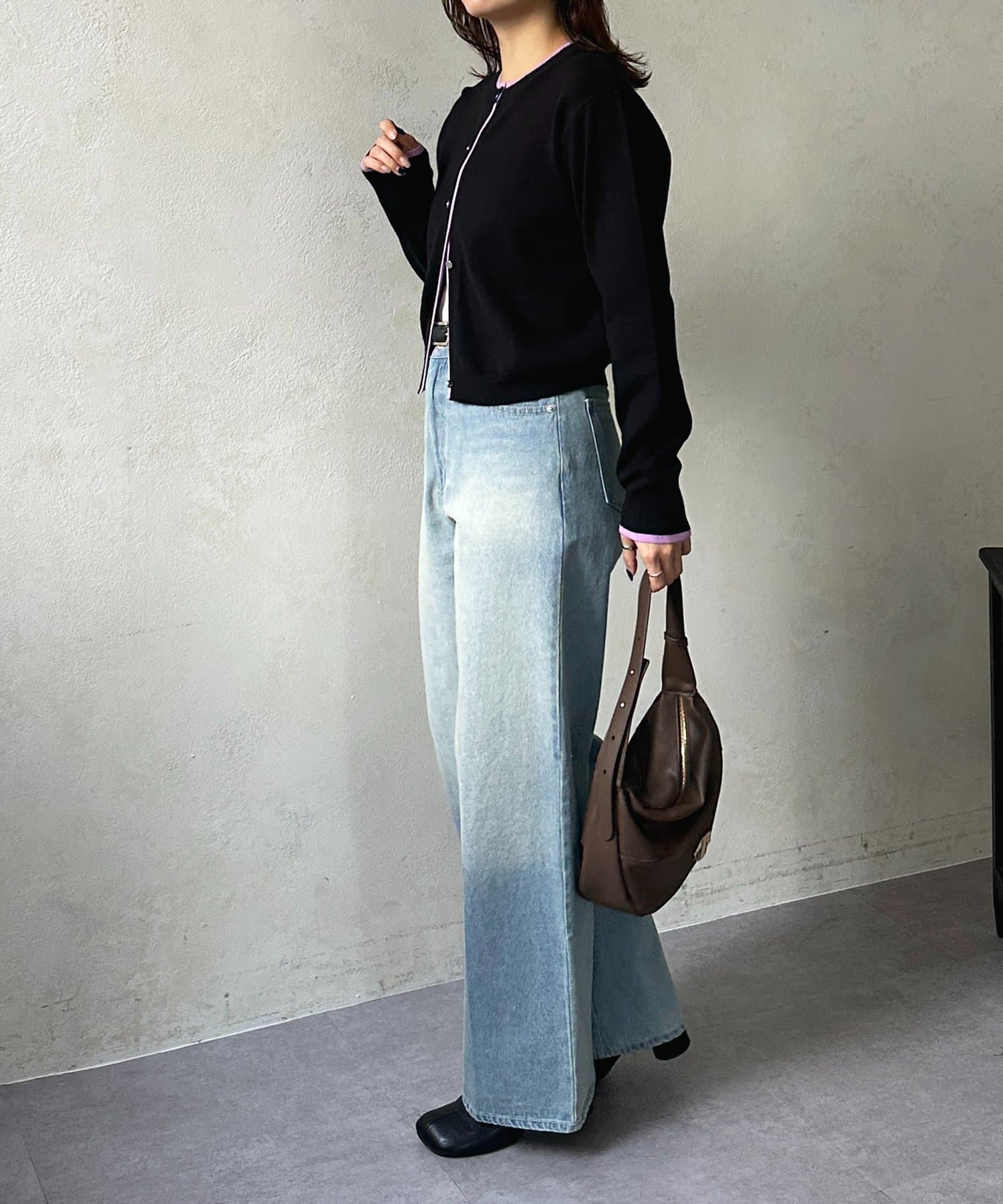 Thevon.(ゼヴォン) レイヤード風配色クルーニットカーディガン