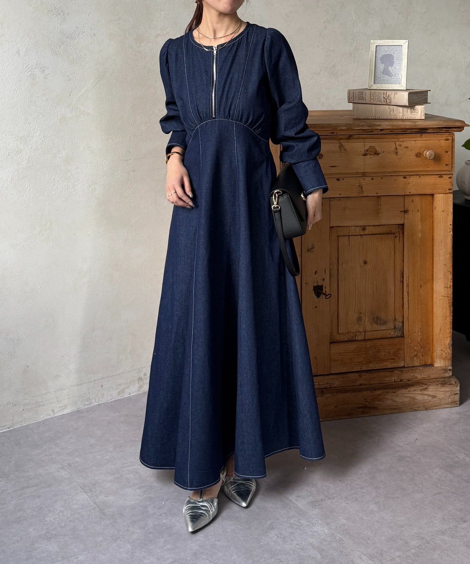 Thevon.(ゼヴォン) パフスリーブデニムマーメイドワンピース