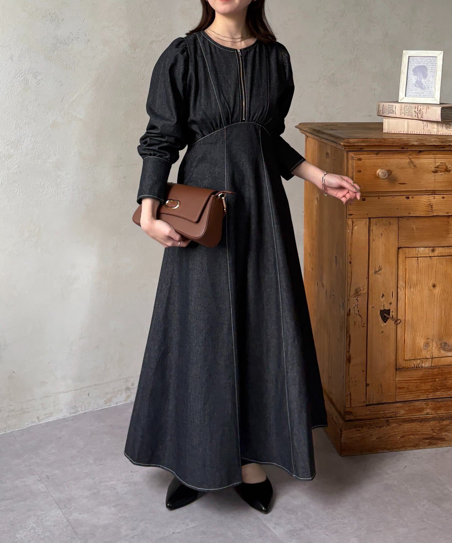 Thevon.(ゼヴォン) パフスリーブデニムマーメイドワンピース