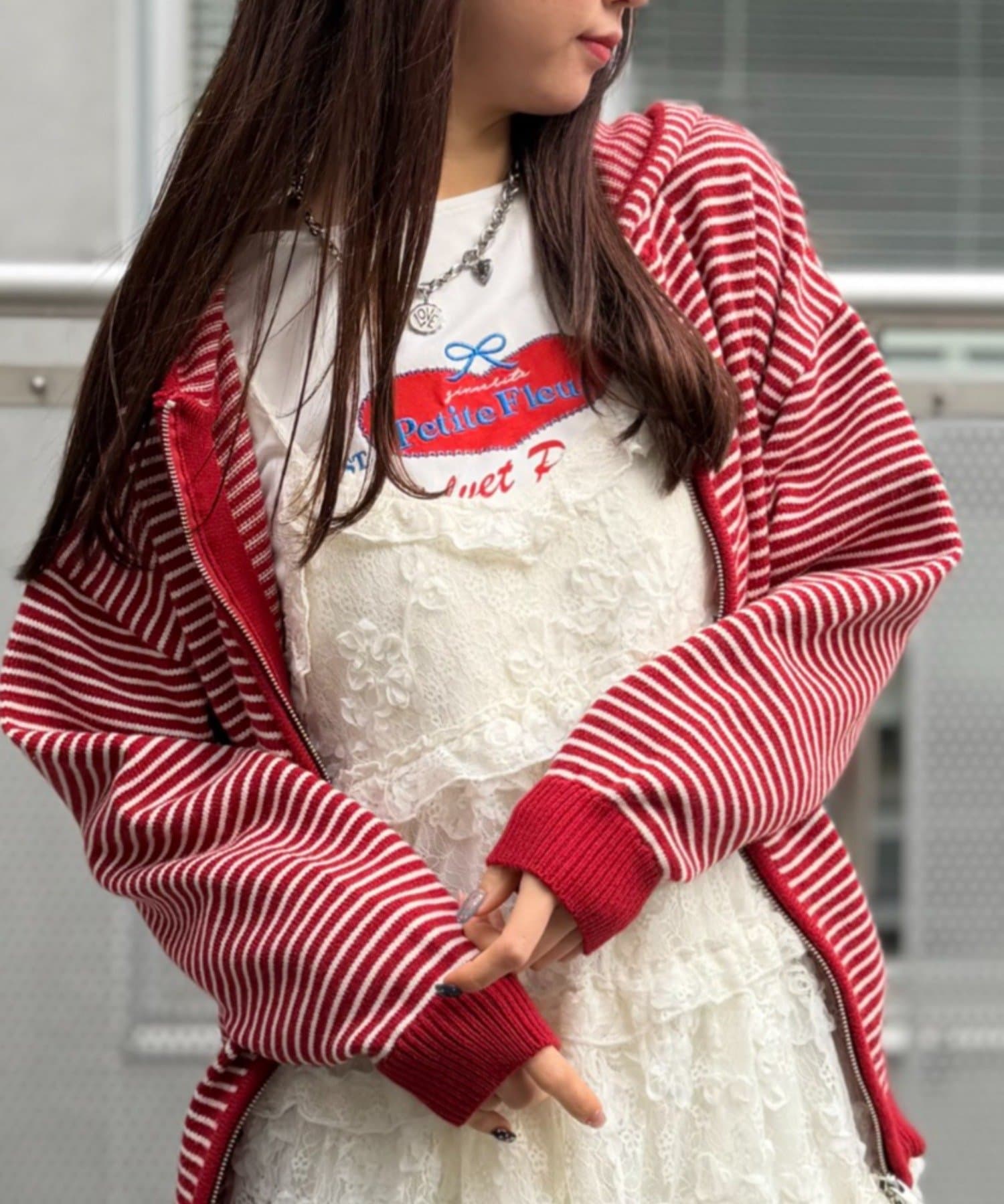 w closet(ダブルクローゼット) ハートリボン刺繍Tシャツ