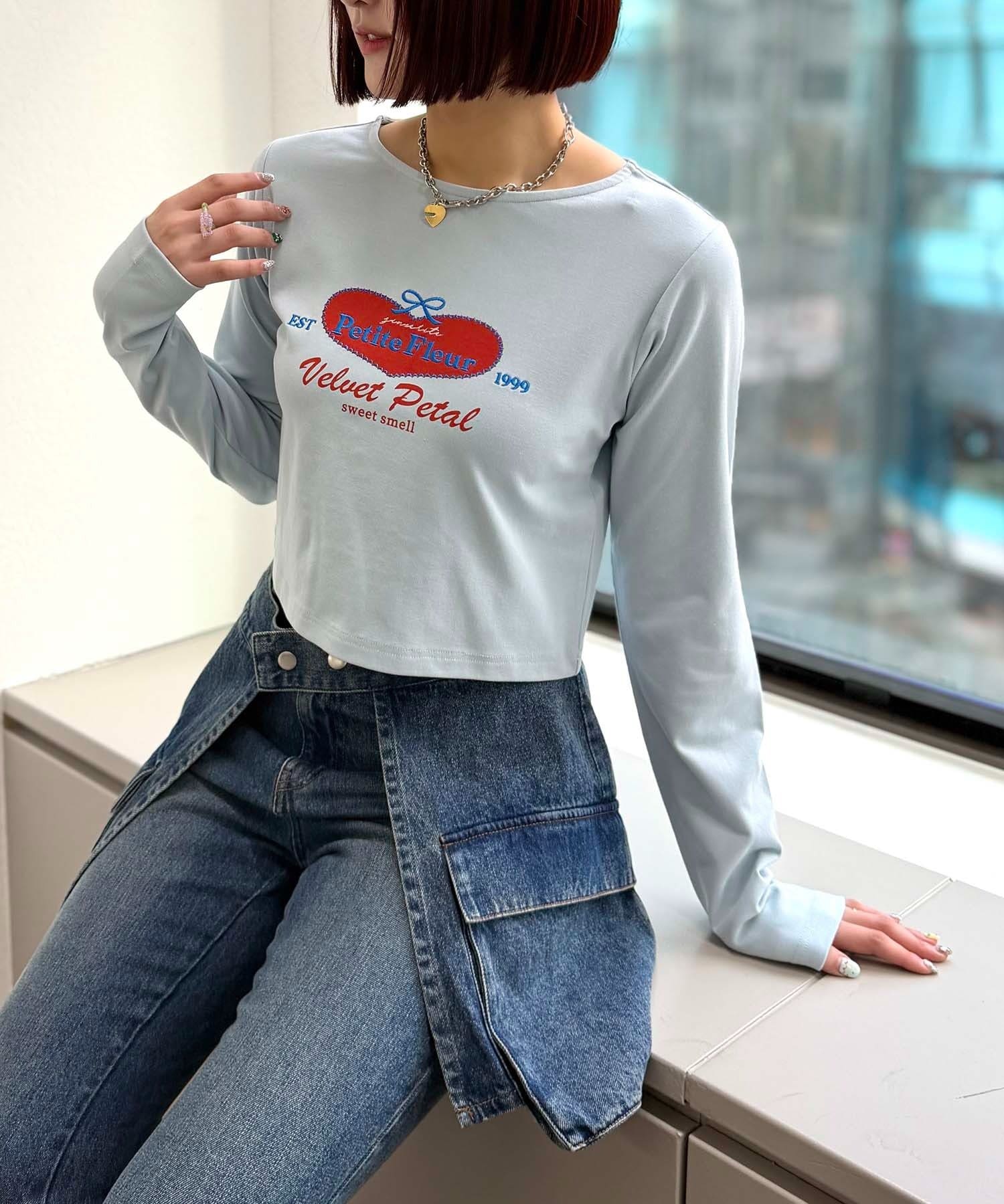 w closet(ダブルクローゼット) ハートリボン刺繍Tシャツ