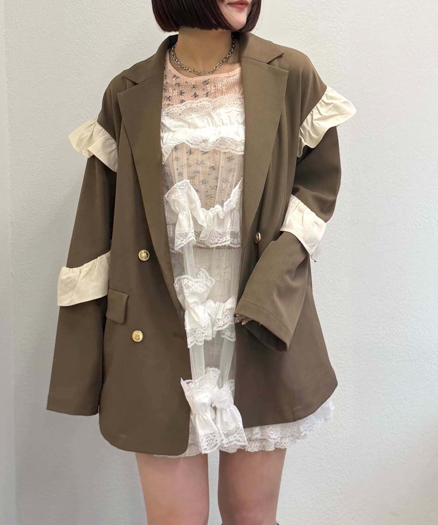 w closet(ダブルクローゼット) 【Sサイズ・Mサイズ展開】フリルテーラードジャケット