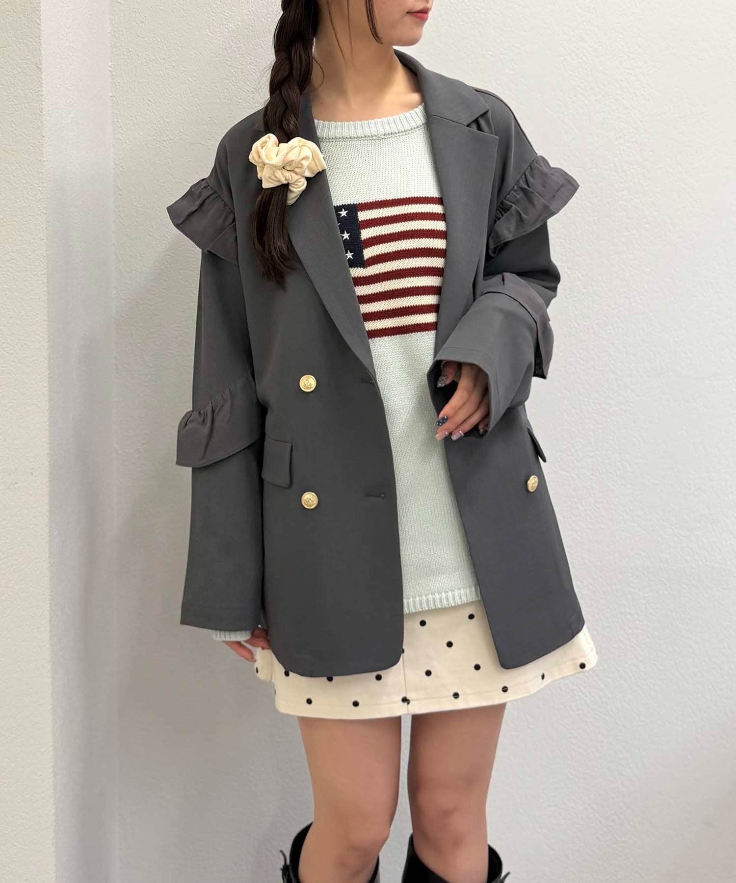 w closet(ダブルクローゼット) 【Sサイズ・Mサイズ展開】フリルテーラードジャケット